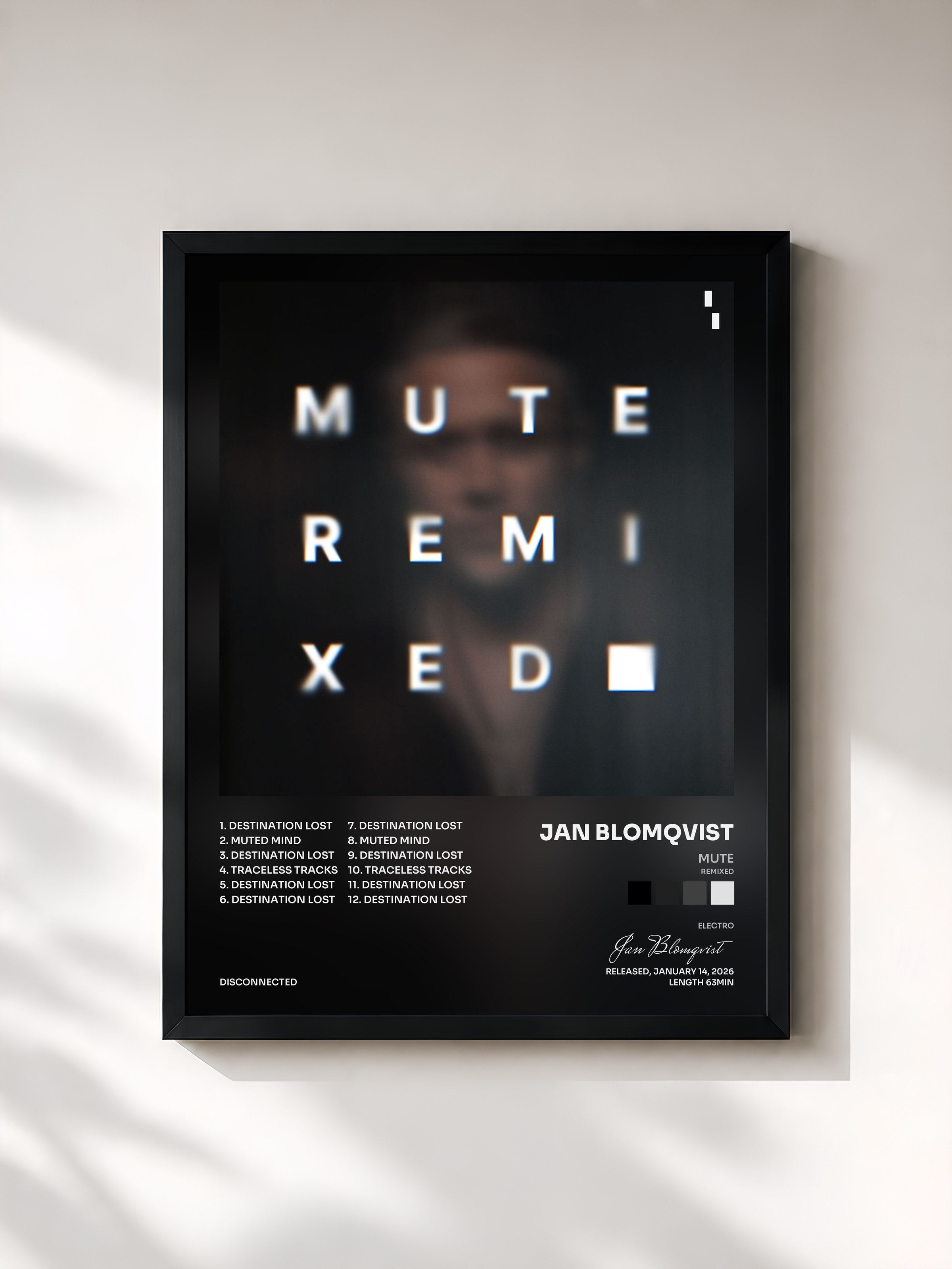 #noir Tableau de l'album MUTE (Remixed) de Jan Blomqvist, cadre noir, imprimé et encadré en France