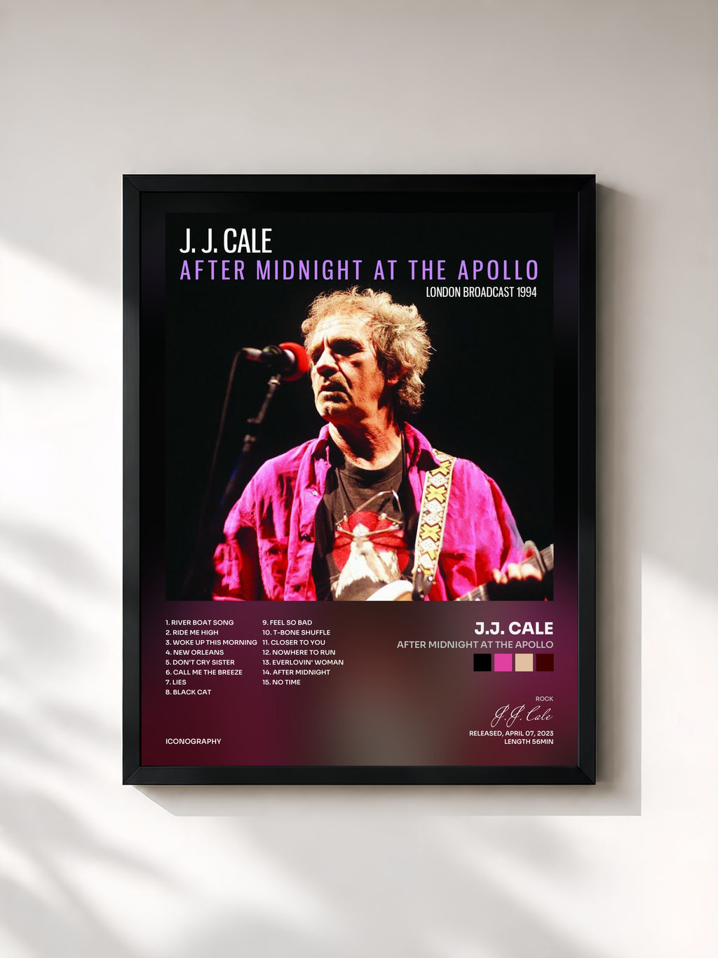 #noir Tableau de l'album After Midnight At The Apollo de J.J. Cale, cadre noir, imprimé et encadré en France