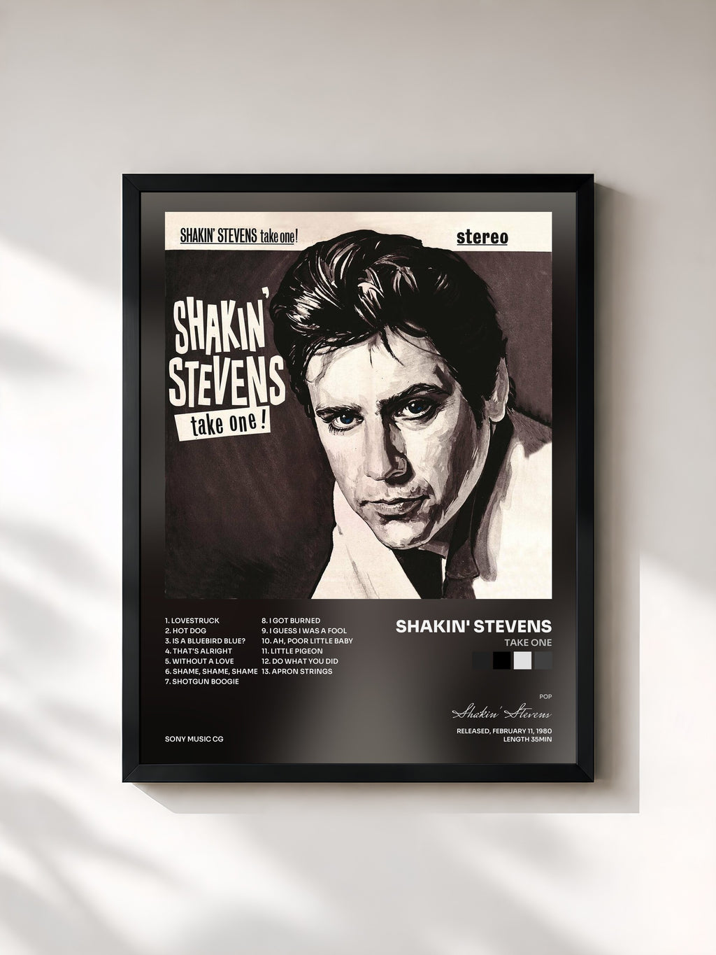 #noir Tableau de l'album Take One de Shakin' Stevens, cadre noir, imprimé et encadré en France