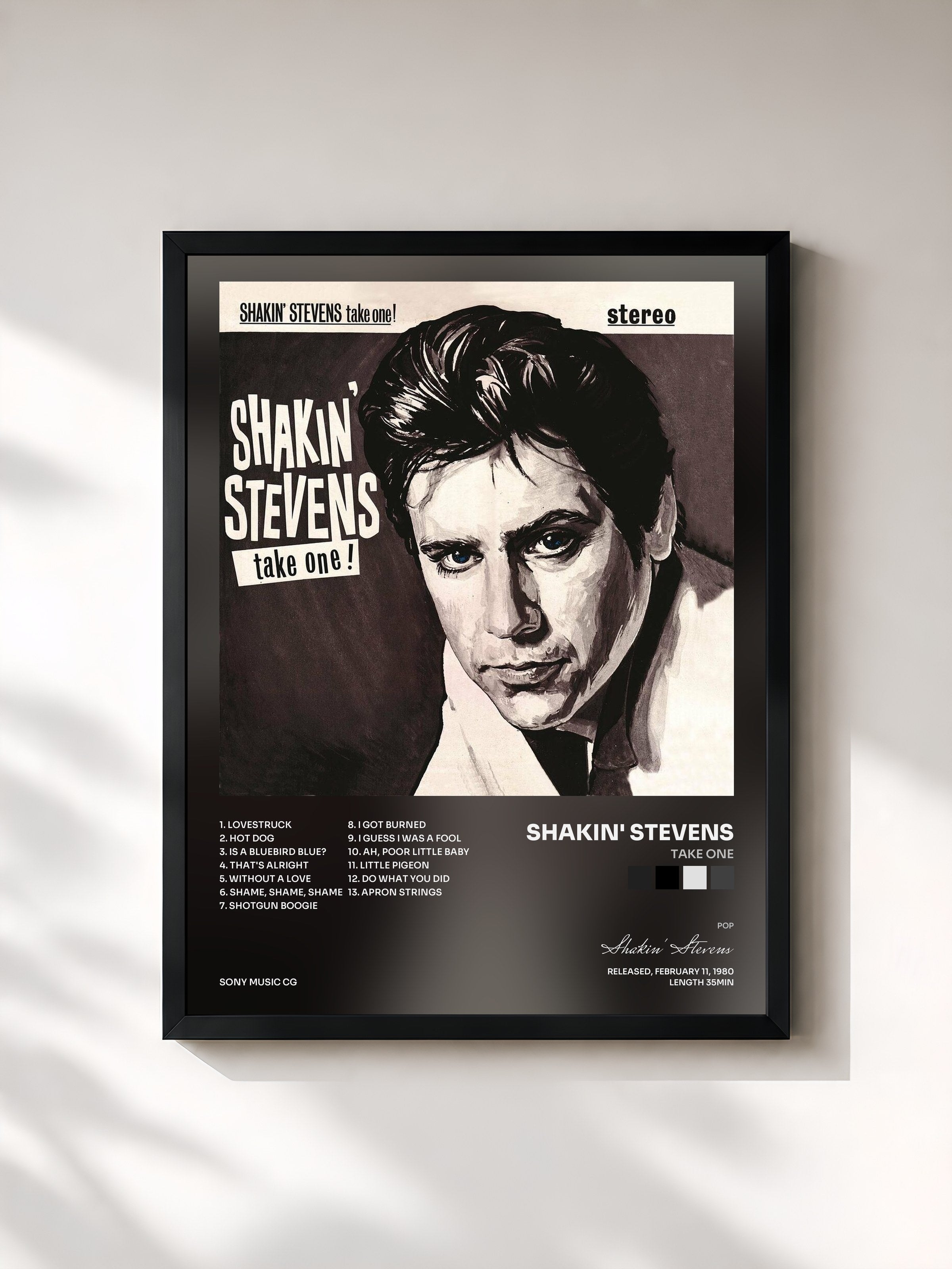 #noir Tableau de l'album Take One de Shakin' Stevens, cadre noir, imprimé et encadré en France