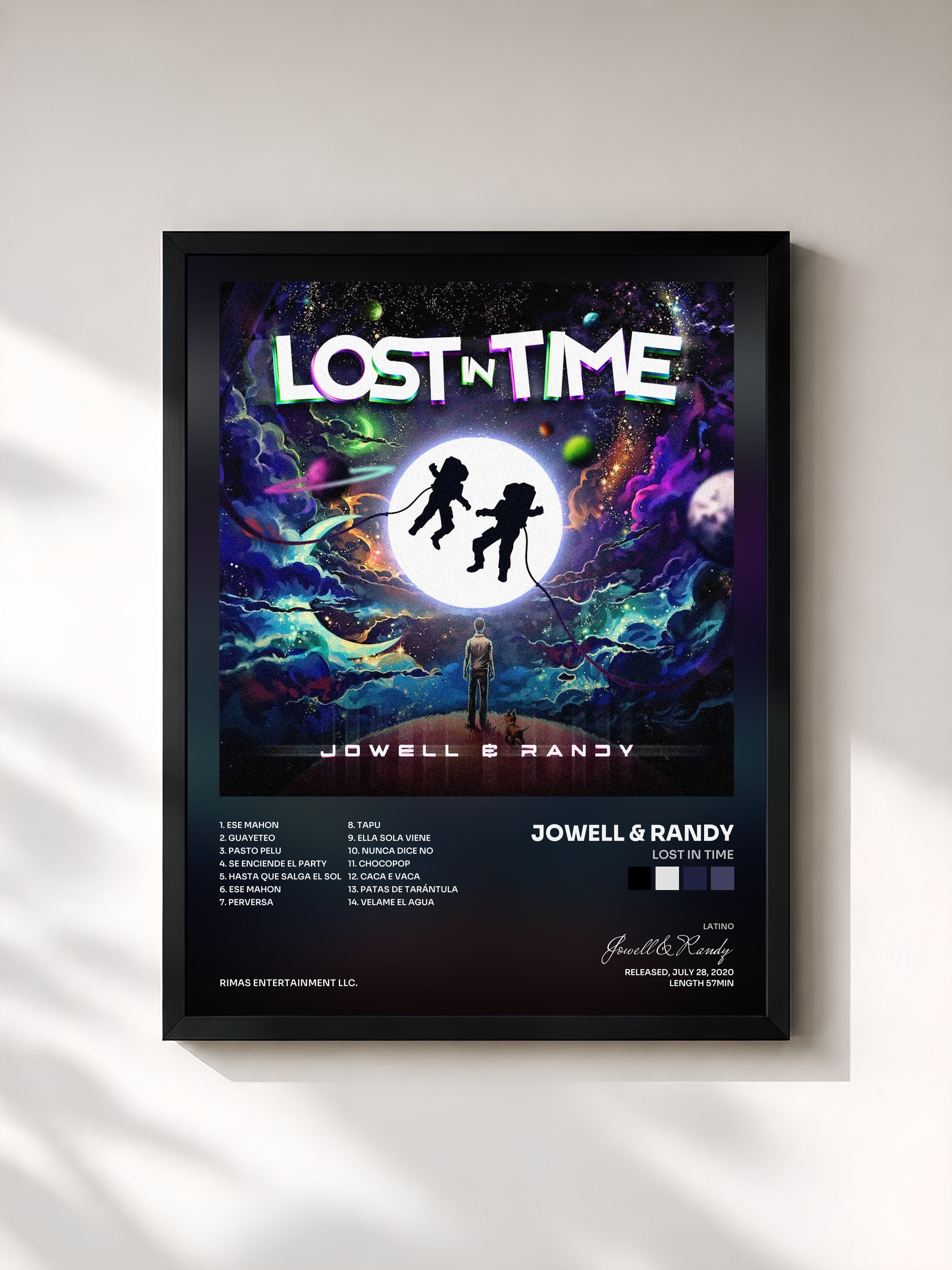 #noir Tableau de l'album Lost In Time de Jowell & Randy, cadre noir, imprimé et encadré en France