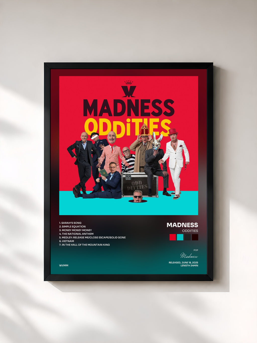 #noir Tableau de l'album Oddities de Madness, cadre noir, imprimé et encadré en France