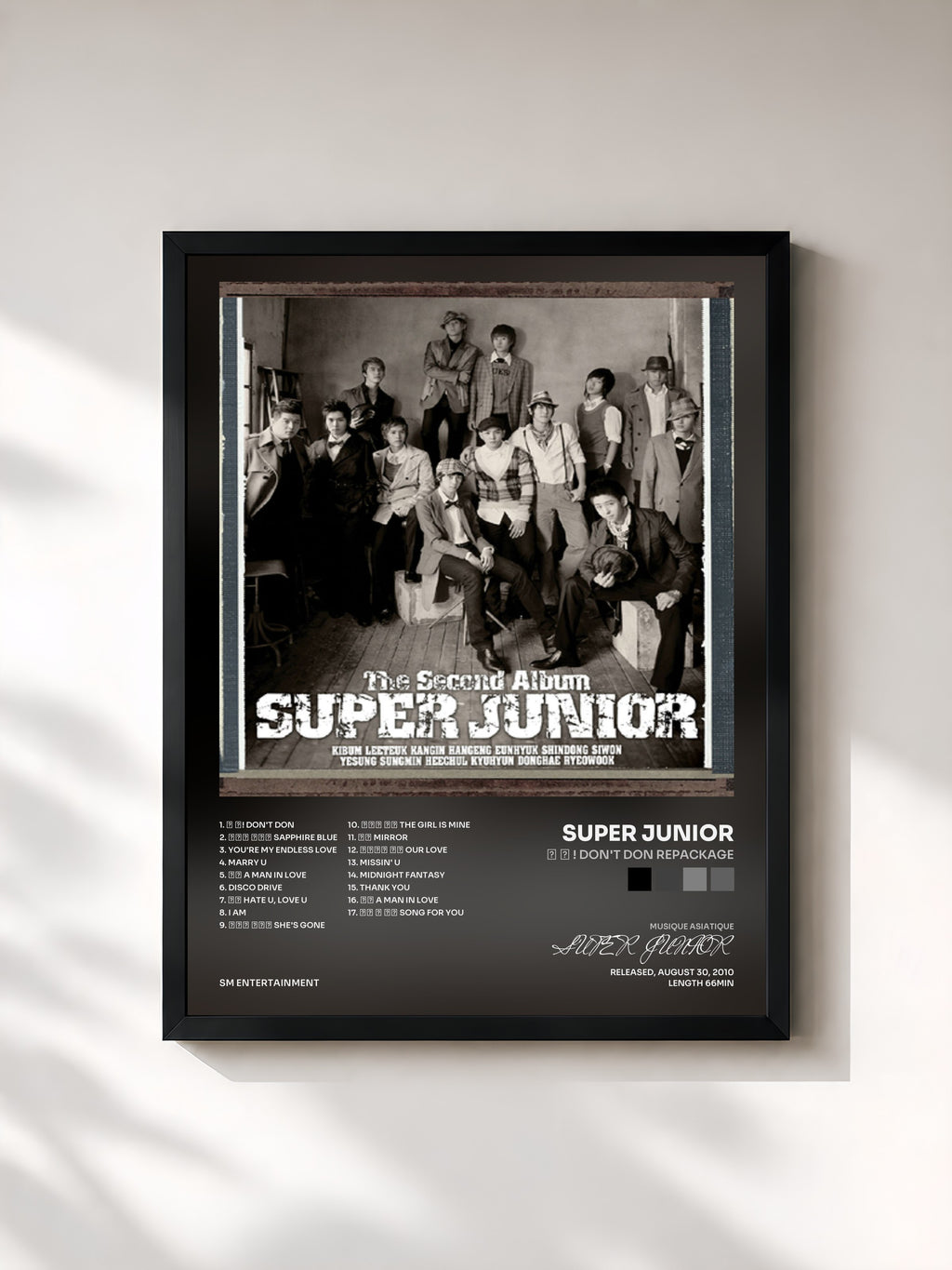 #noir Tableau de l'album 돈 돈 ! Don't Don Repackage de SUPER JUNIOR, cadre noir, imprimé et encadré en France