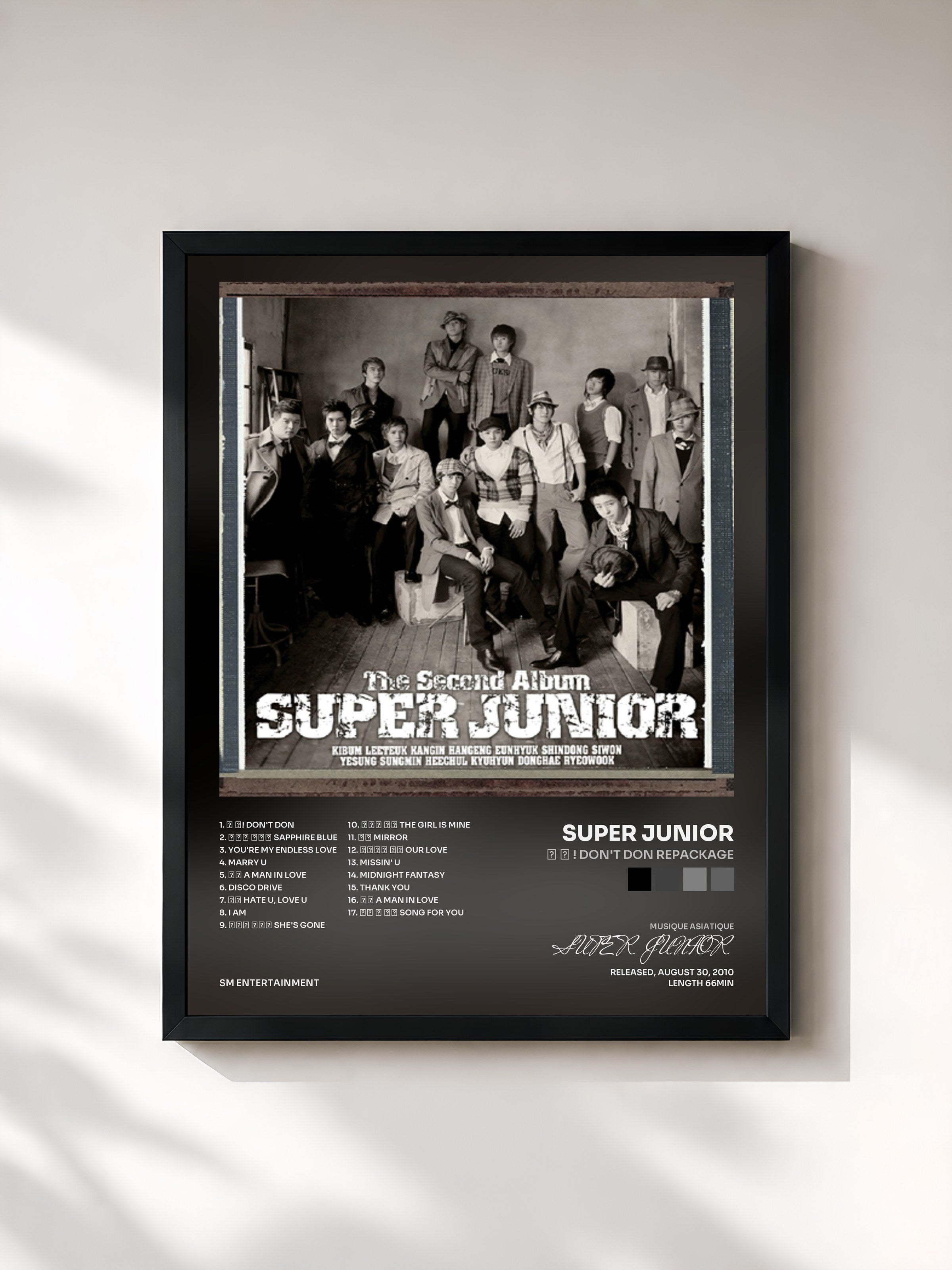 #noir Tableau de l'album 돈 돈 ! Don't Don Repackage de SUPER JUNIOR, cadre noir, imprimé et encadré en France