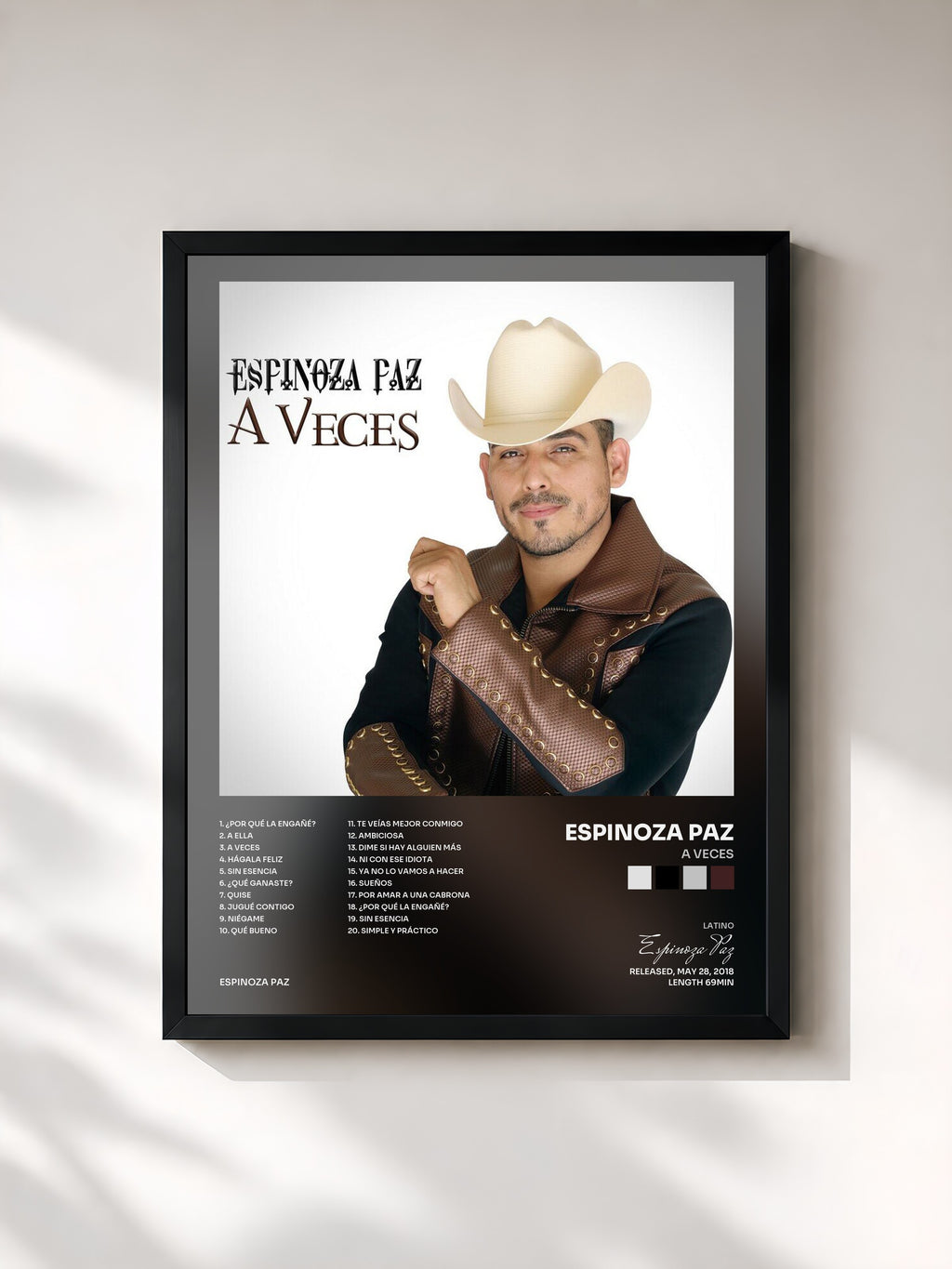 #noir Tableau de l'album A Veces de Espinoza Paz, cadre noir, imprimé et encadré en France