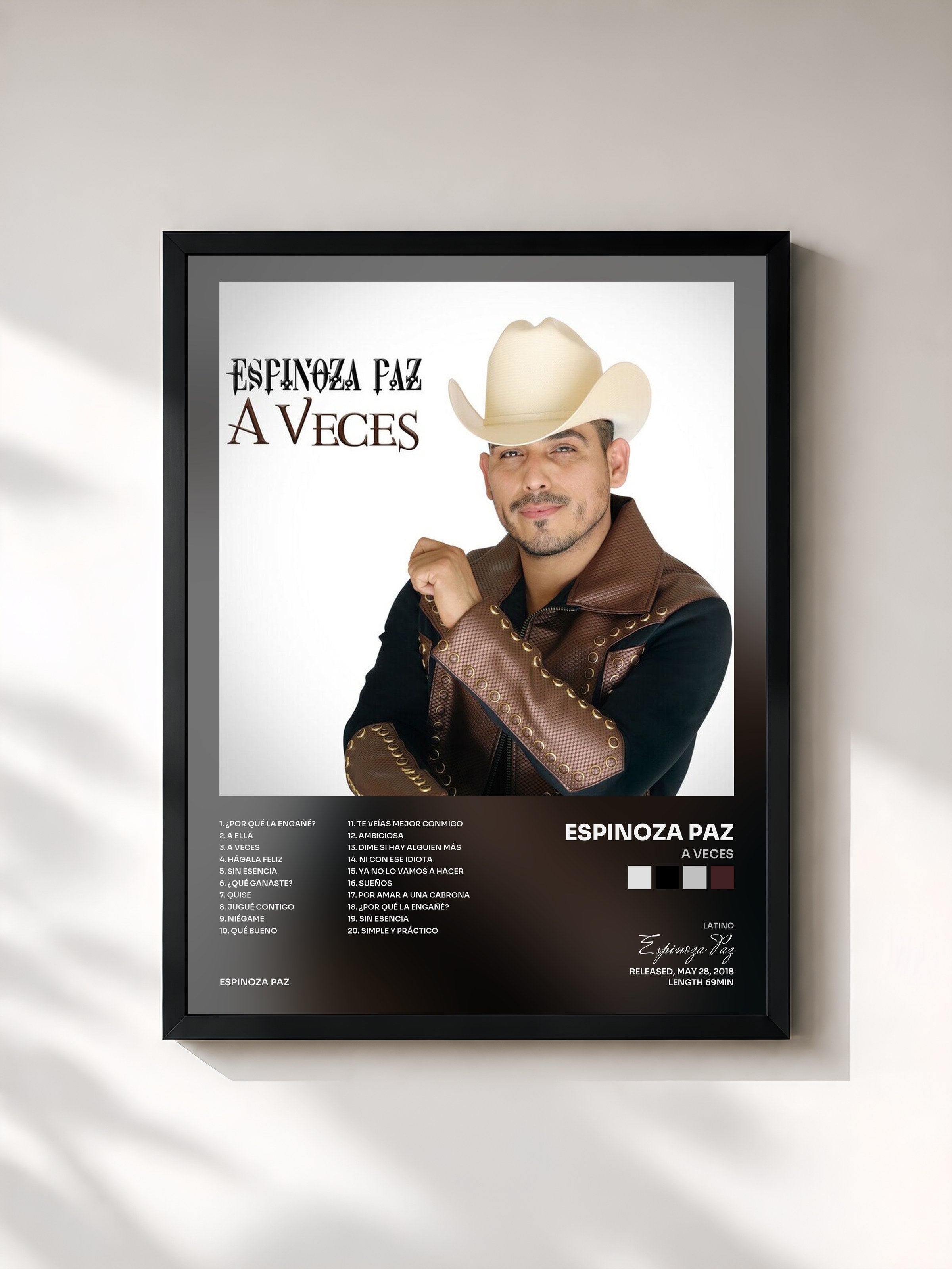 #noir Tableau de l'album A Veces de Espinoza Paz, cadre noir, imprimé et encadré en France