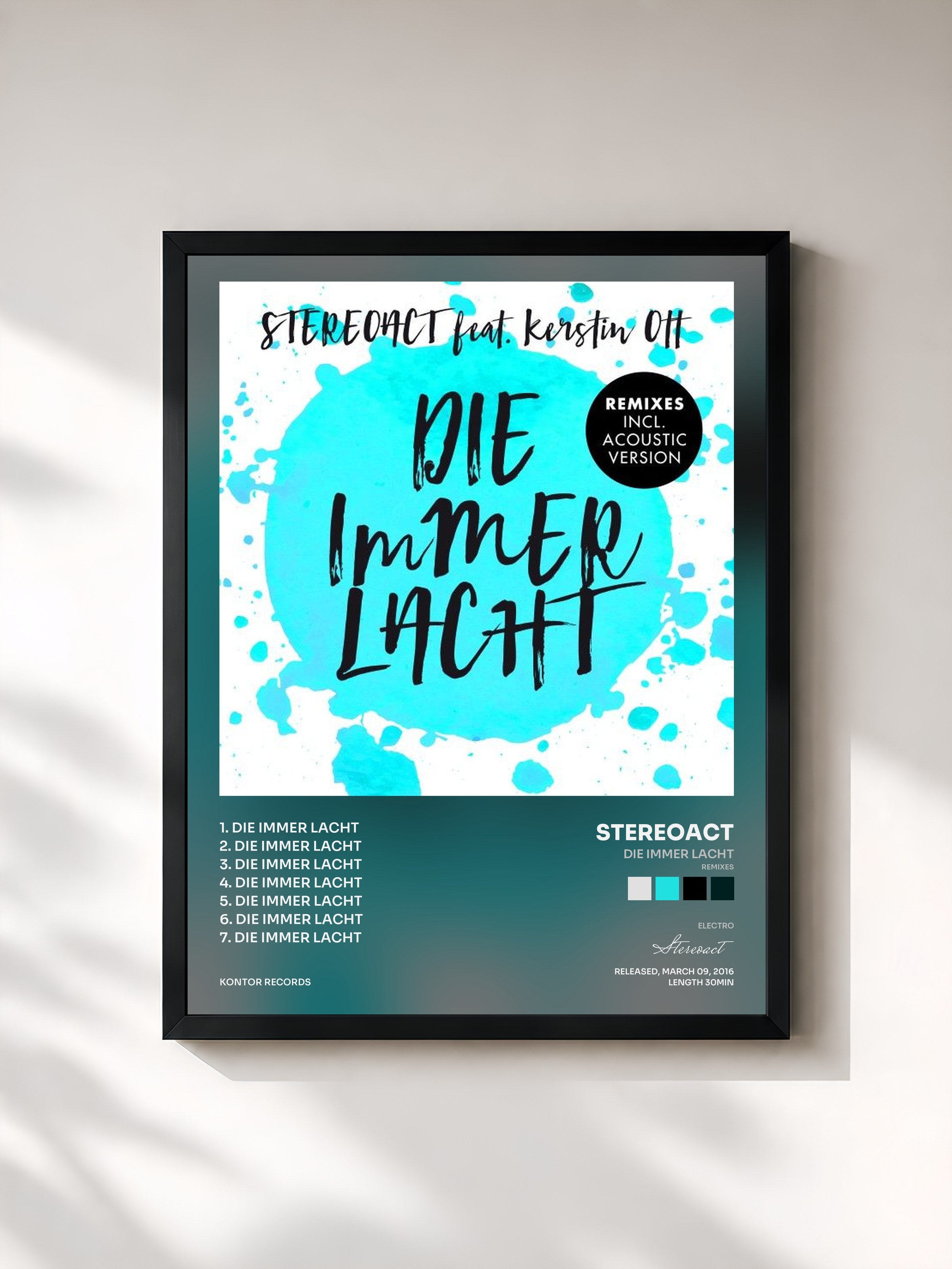 #noir Tableau de l'album Die immer lacht (Remixes) de Stereoact, cadre noir, imprimé et encadré en France