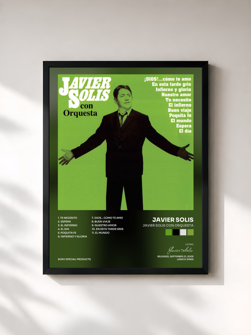 #noir Tableau de l'album Javier Solis con Orquesta de Javier Solis, cadre noir, imprimé et encadré en France