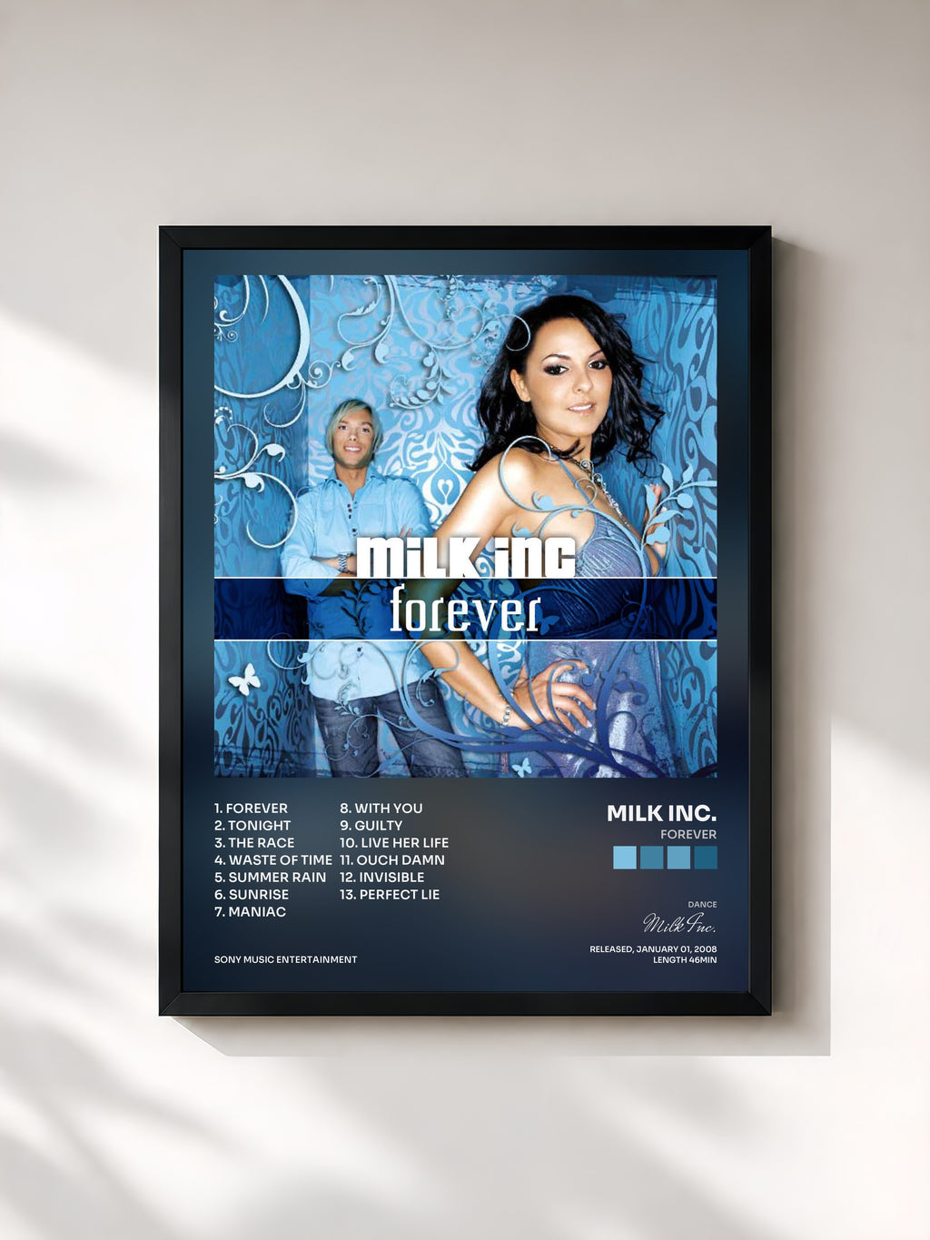 #noir Tableau de l'album Forever de Milk Inc., cadre noir, imprimé et encadré en France