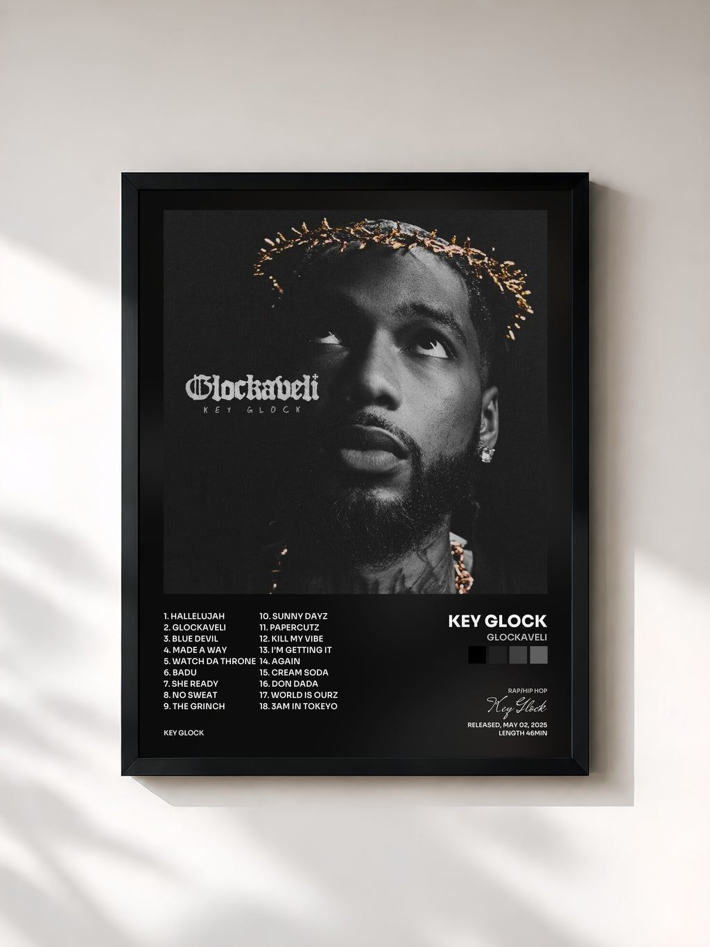 #noir Tableau de l'album Glockaveli de Key Glock, cadre noir, imprimé et encadré en France