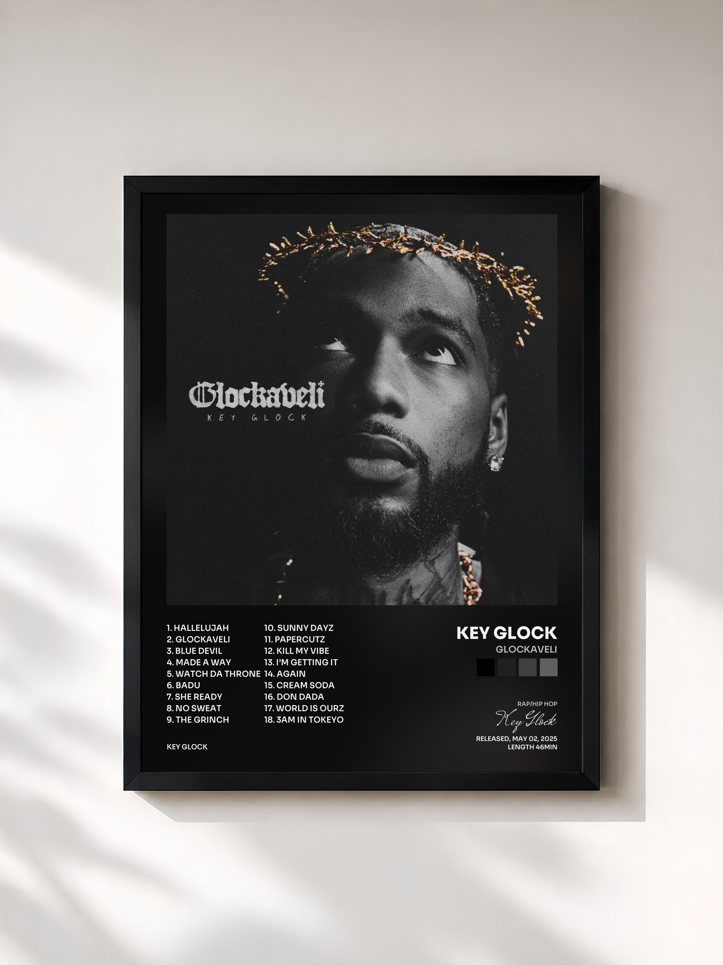 #noir Tableau de l'album Glockaveli de Key Glock, cadre noir, imprimé et encadré en France