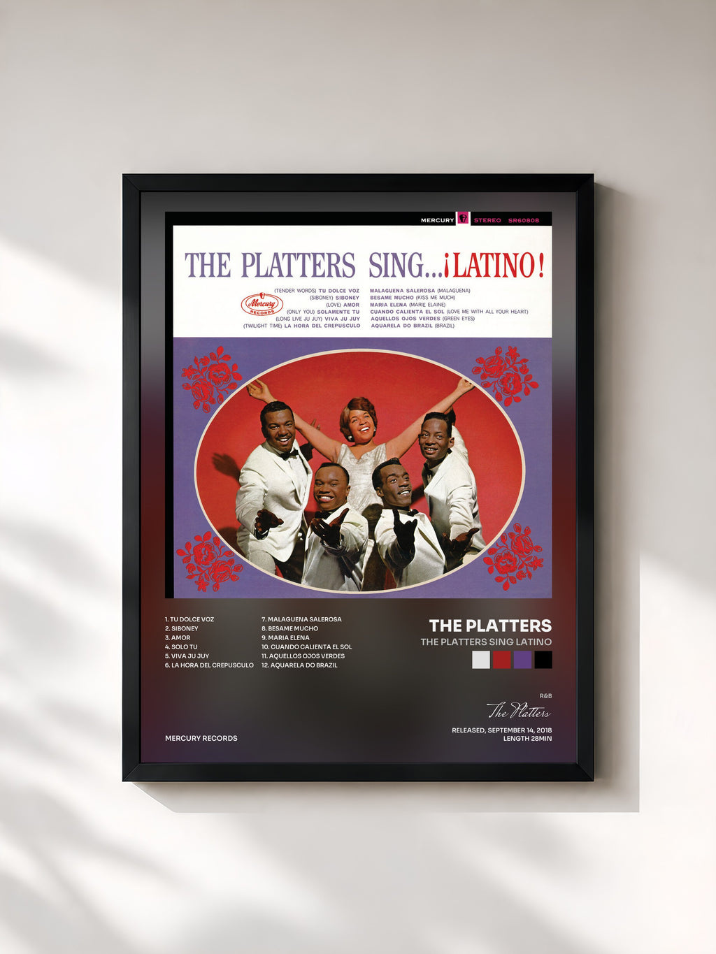 #noir Tableau de l'album The Platters Sing Latino de The Platters, cadre noir, imprimé et encadré en France