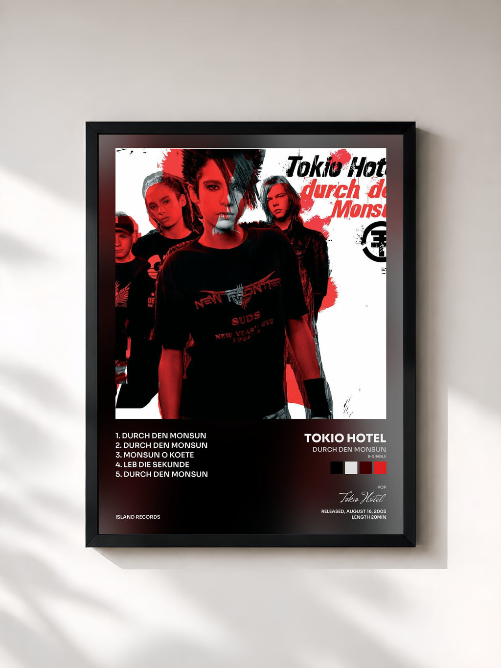 #noir Tableau de l'album Durch Den Monsun (e-Single) de Tokio Hotel, cadre noir, imprimé et encadré en France