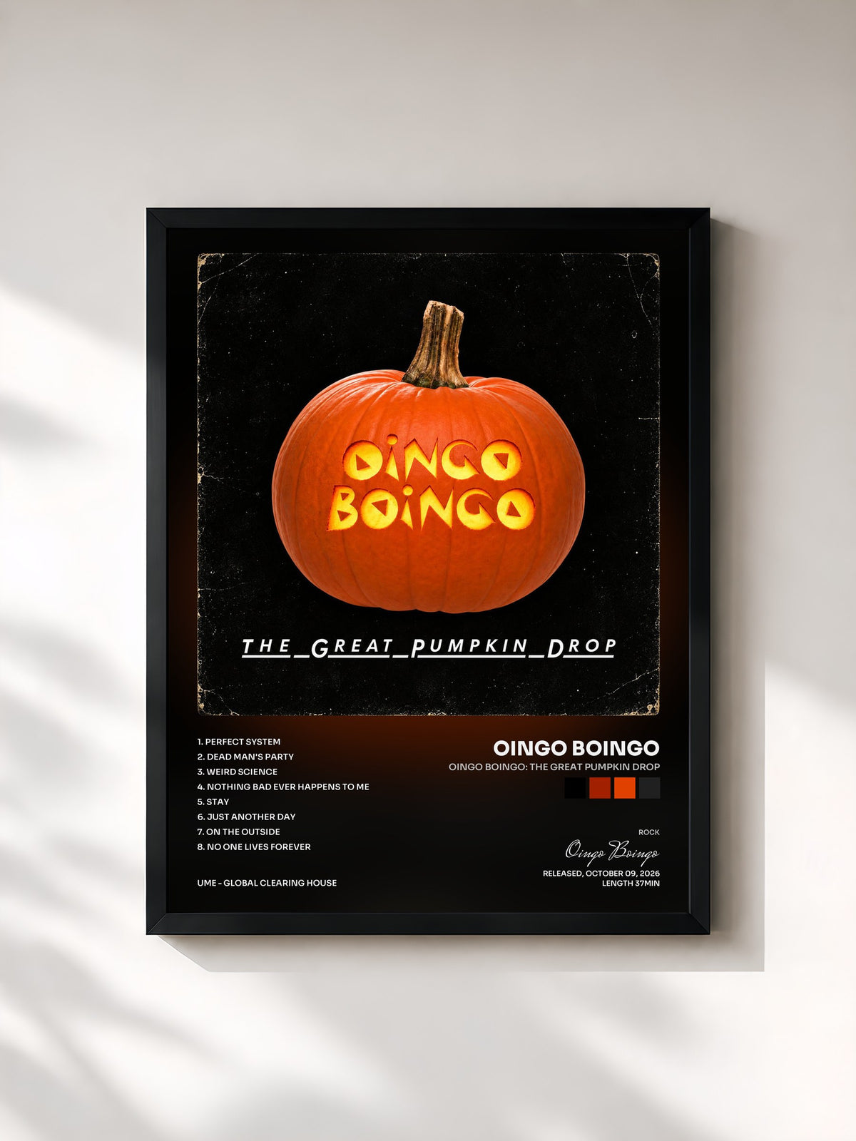 #noir Tableau de l'album Oingo Boingo: The Great Pumpkin Drop de Oingo Boingo, cadre noir, imprimé et encadré en France