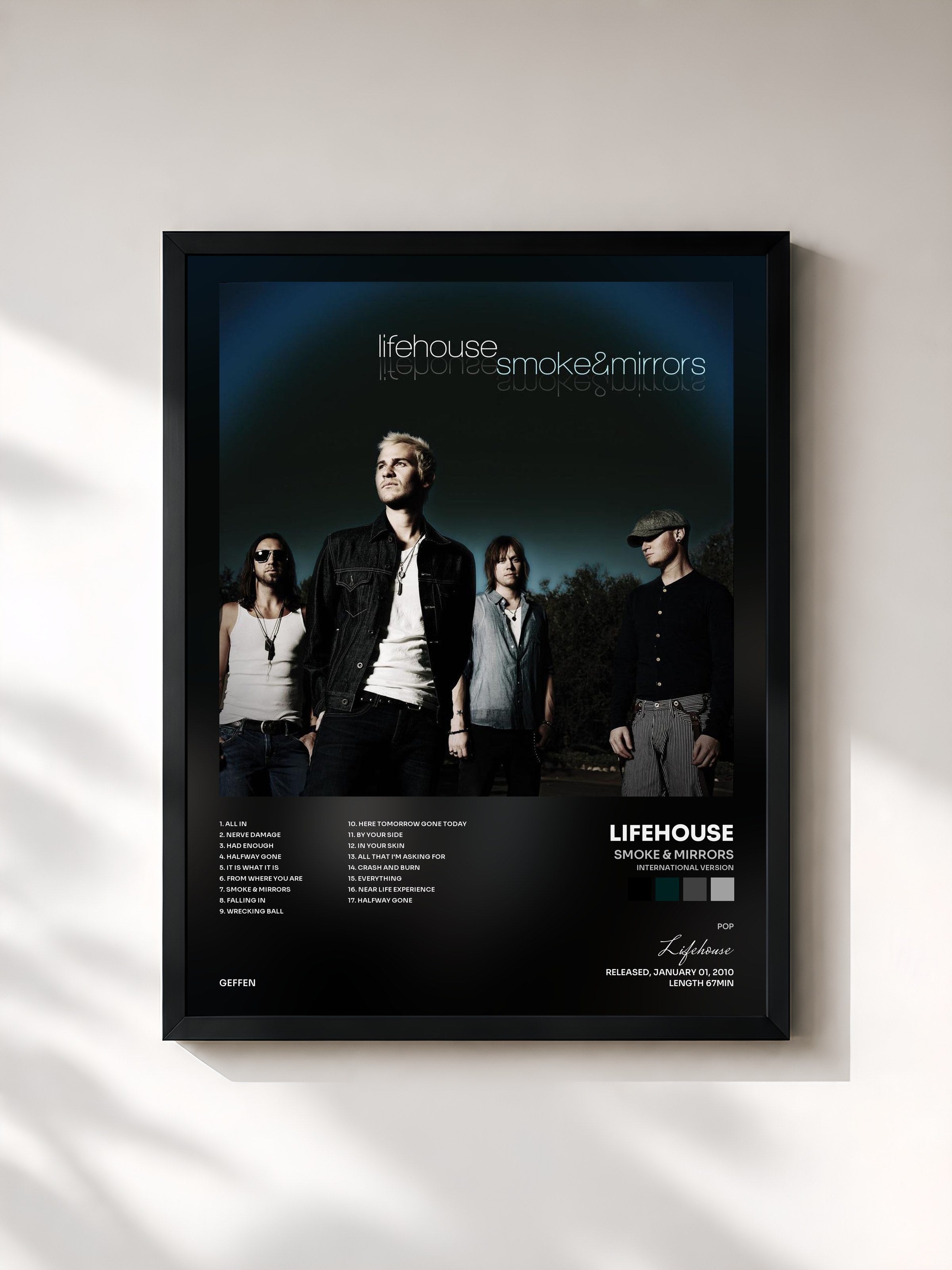 #noir Tableau de l'album Smoke & Mirrors (International Version) de Lifehouse, cadre noir, imprimé et encadré en France