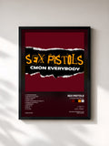 #noir Tableau de l'album C'mon Everybody de Sex Pistols, cadre noir, imprimé et encadré en France