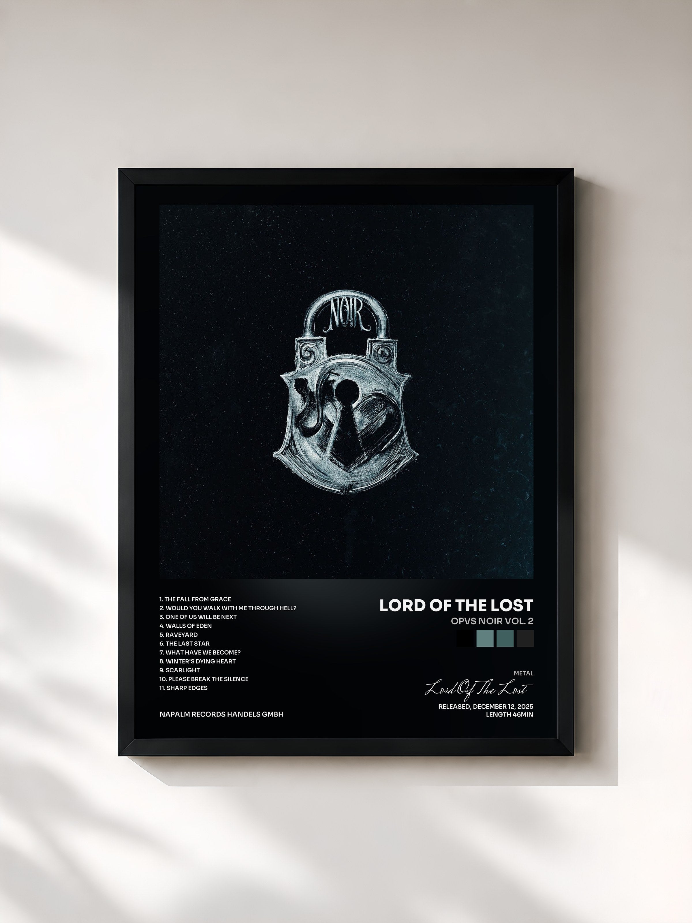 #noir Tableau de l'album OPVS NOIR Vol. 2 de Lord Of The Lost, cadre noir, imprimé et encadré en France