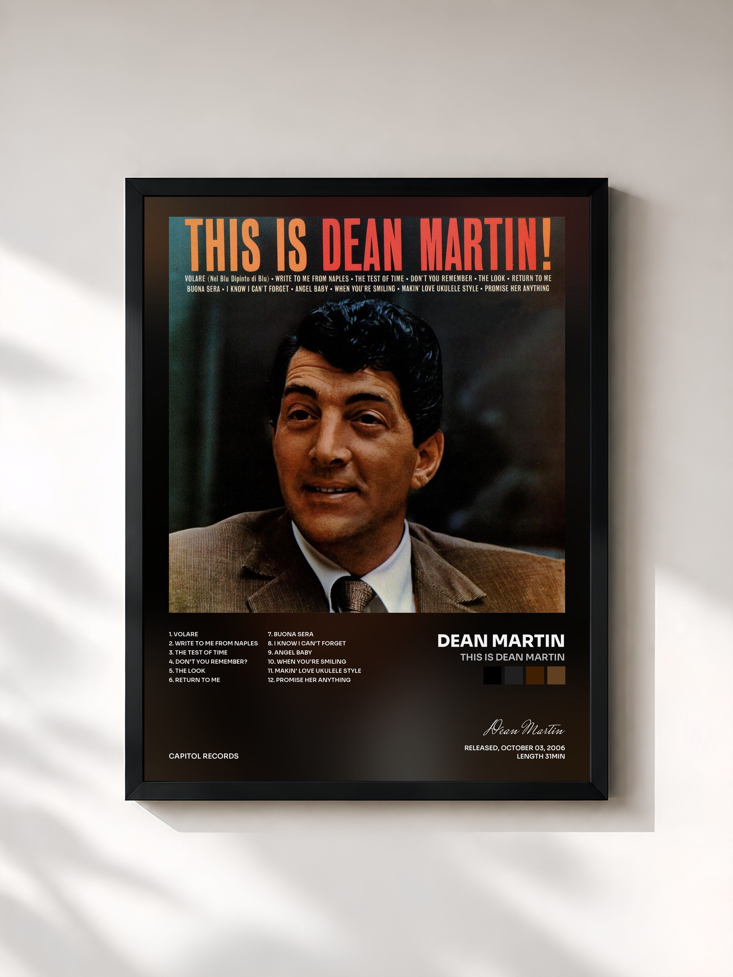#noir Tableau de l'album This Is Dean Martin de Dean Martin, cadre noir, imprimé et encadré en France