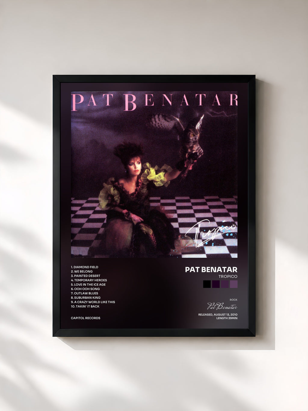 #noir Tableau de l'album Tropico de Pat Benatar, cadre noir, imprimé et encadré en France