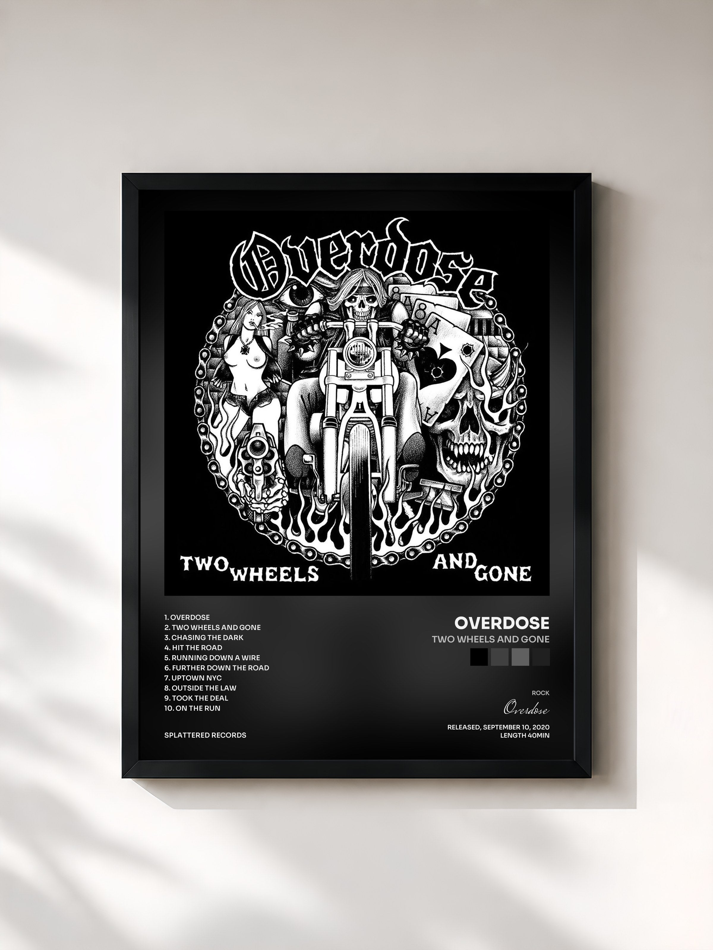 #noir Tableau de l'album Two Wheels and Gone de Overdose, cadre noir, imprimé et encadré en France