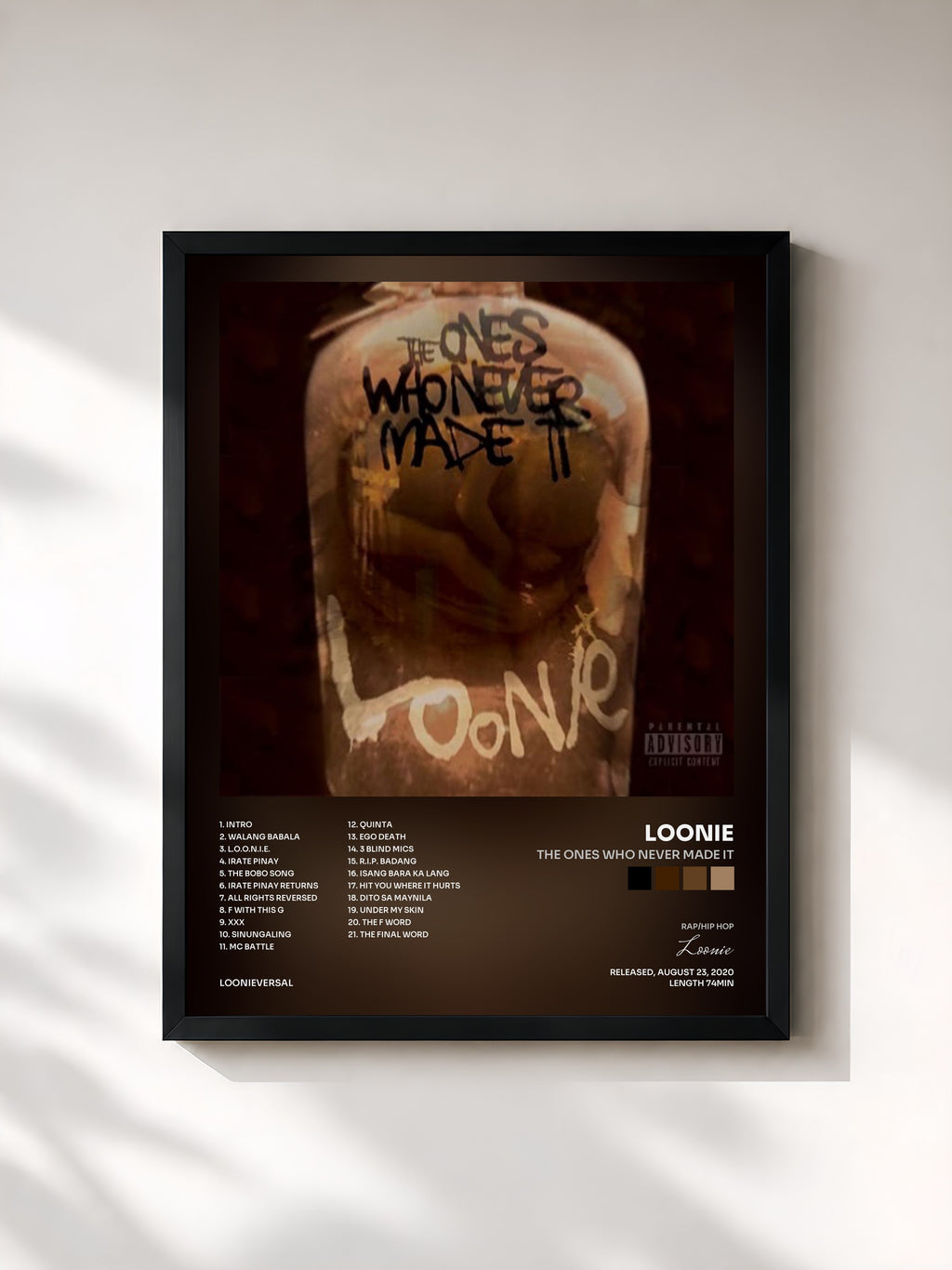 #noir Tableau de l'album The Ones Who Never Made It de Loonie, cadre noir, imprimé et encadré en France