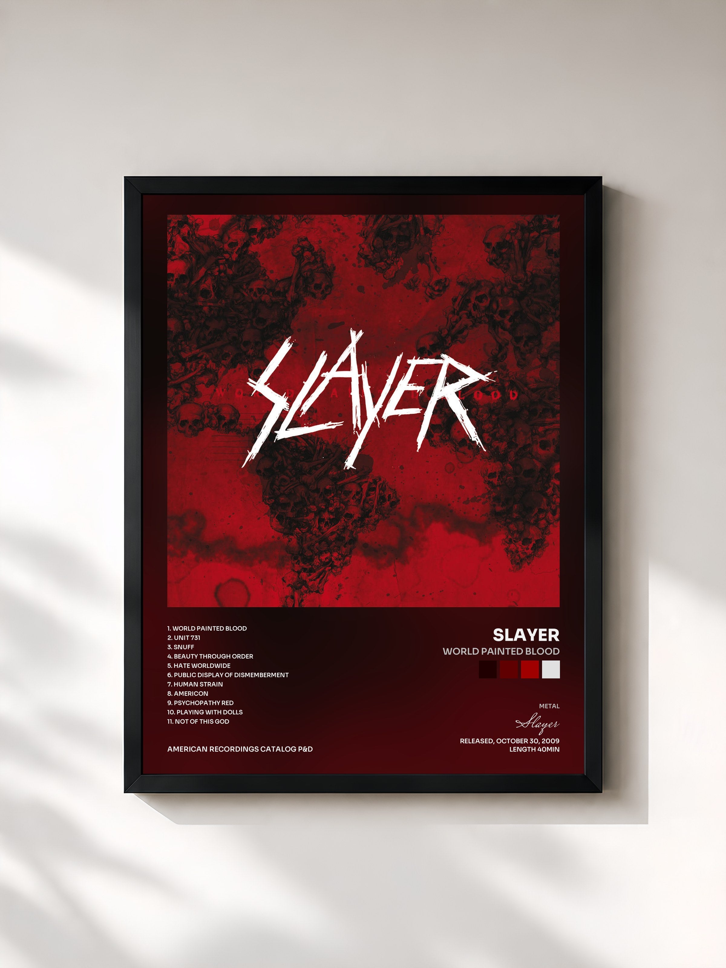 #noir Tableau de l'album World Painted Blood de Slayer, cadre noir, imprimé et encadré en France