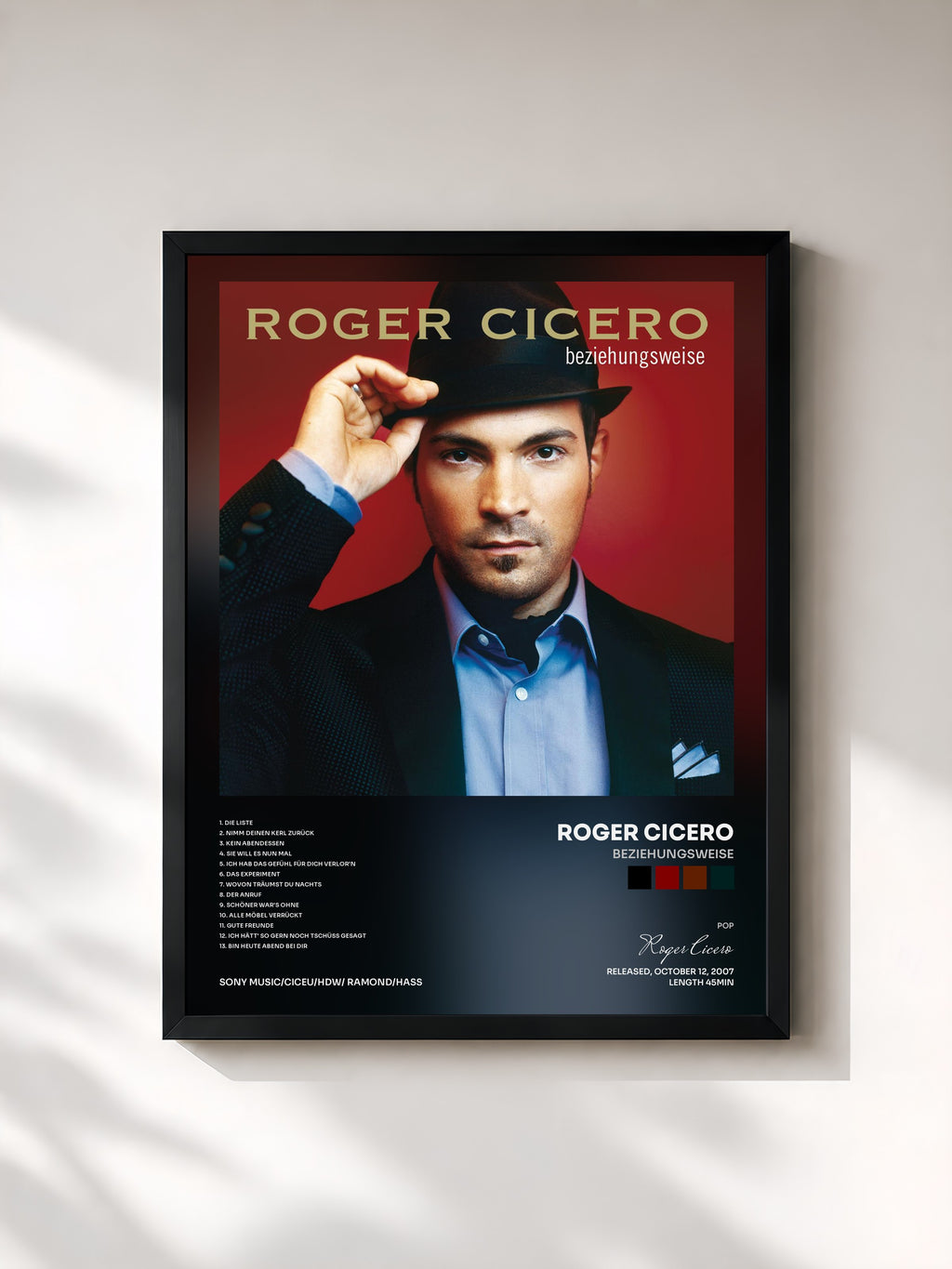 #noir Tableau de l'album Beziehungsweise de Roger Cicero, cadre noir, imprimé et encadré en France