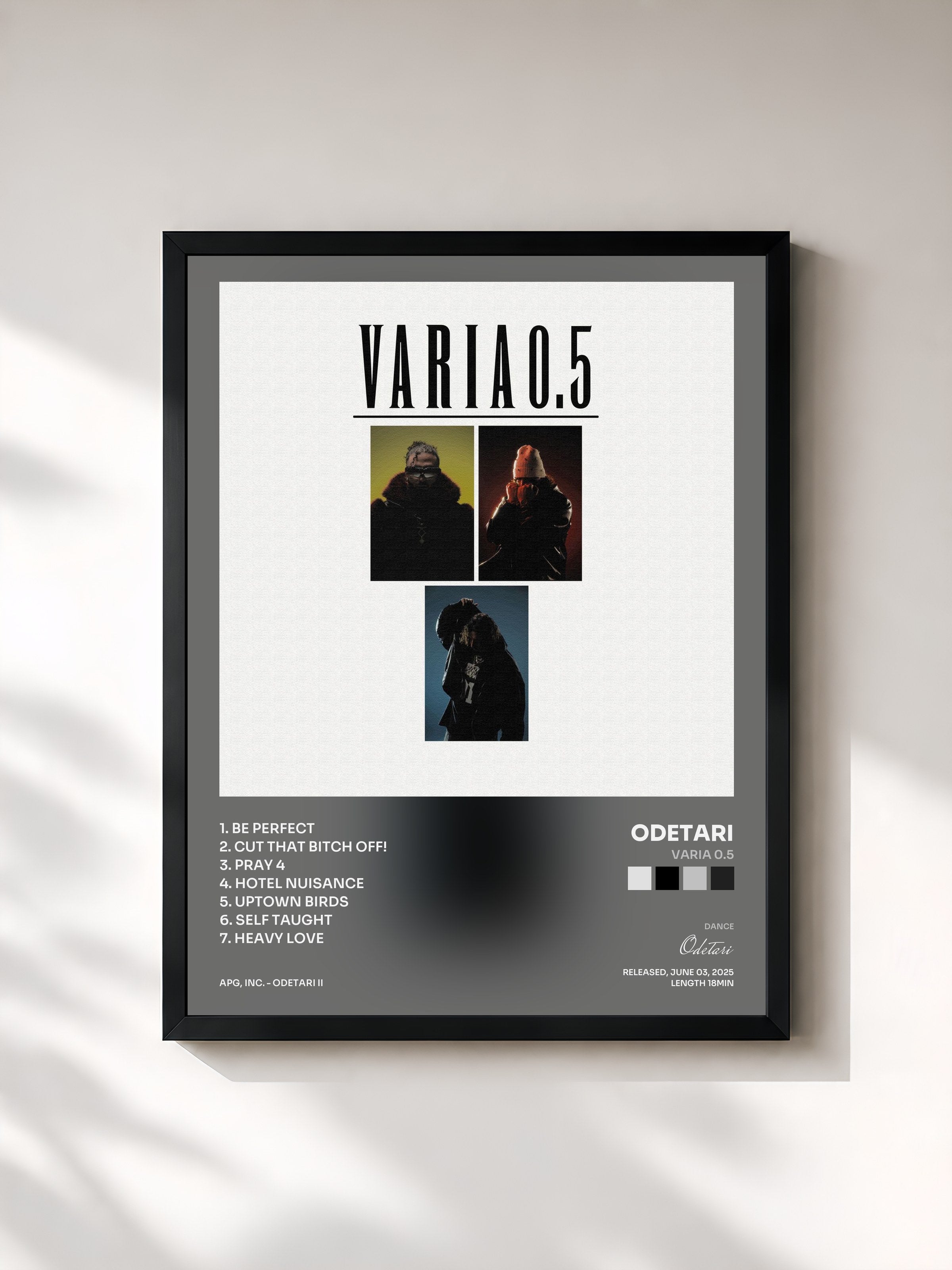 #noir Tableau de l'album VARIA 0.5 de Odetari, cadre noir, imprimé et encadré en France