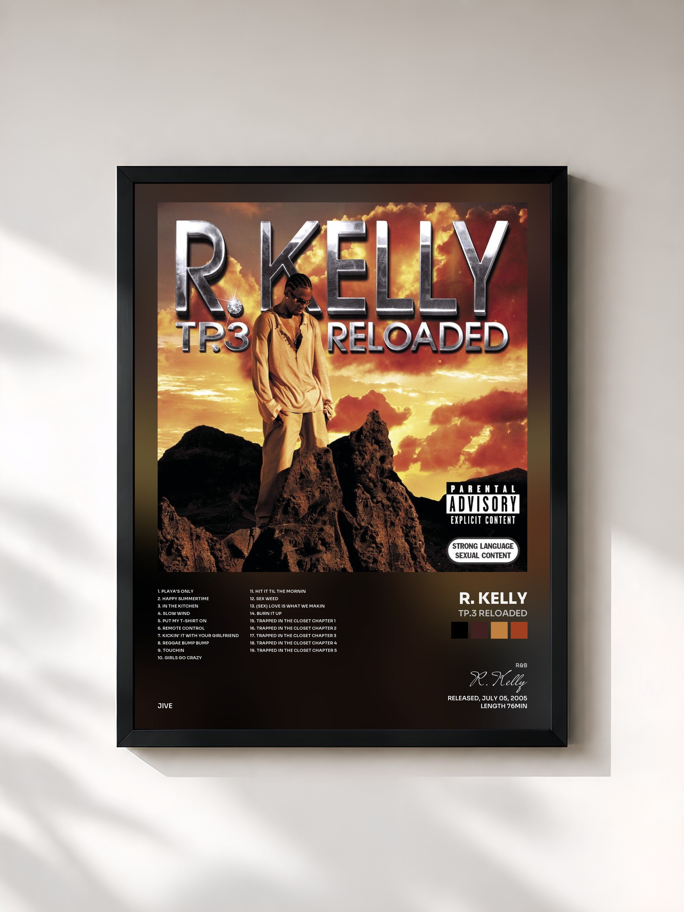 #noir Tableau de l'album Tp.3 Reloaded de R. Kelly, cadre noir, imprimé et encadré en France