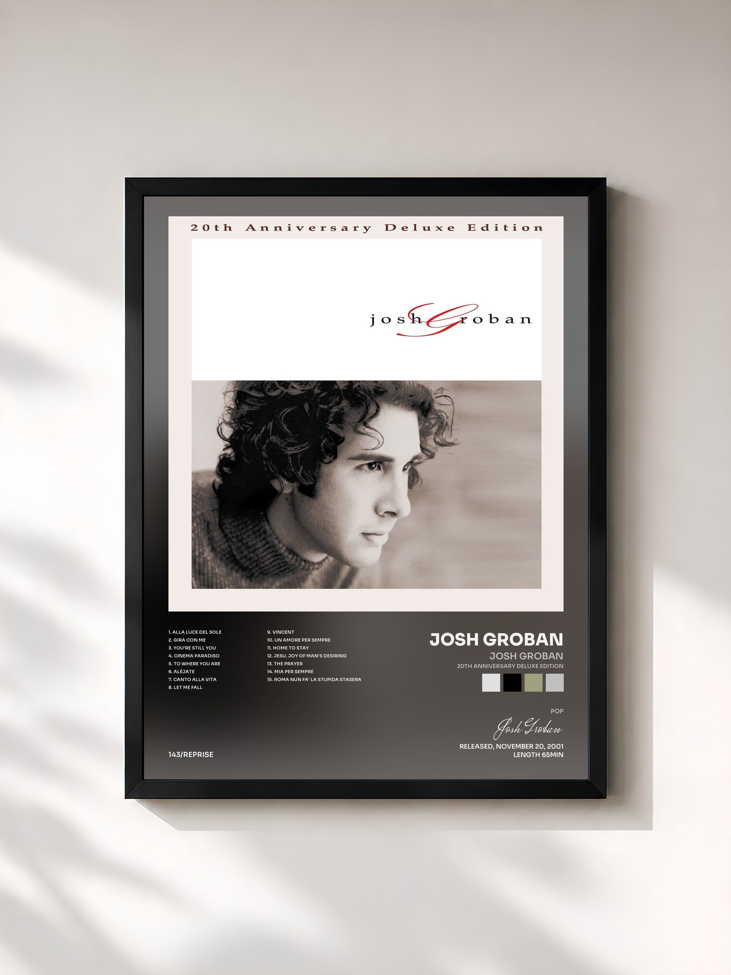 #noir Tableau de l'album Josh Groban (20th Anniversary Deluxe Edition) de Josh Groban, cadre noir, imprimé et encadré en France
