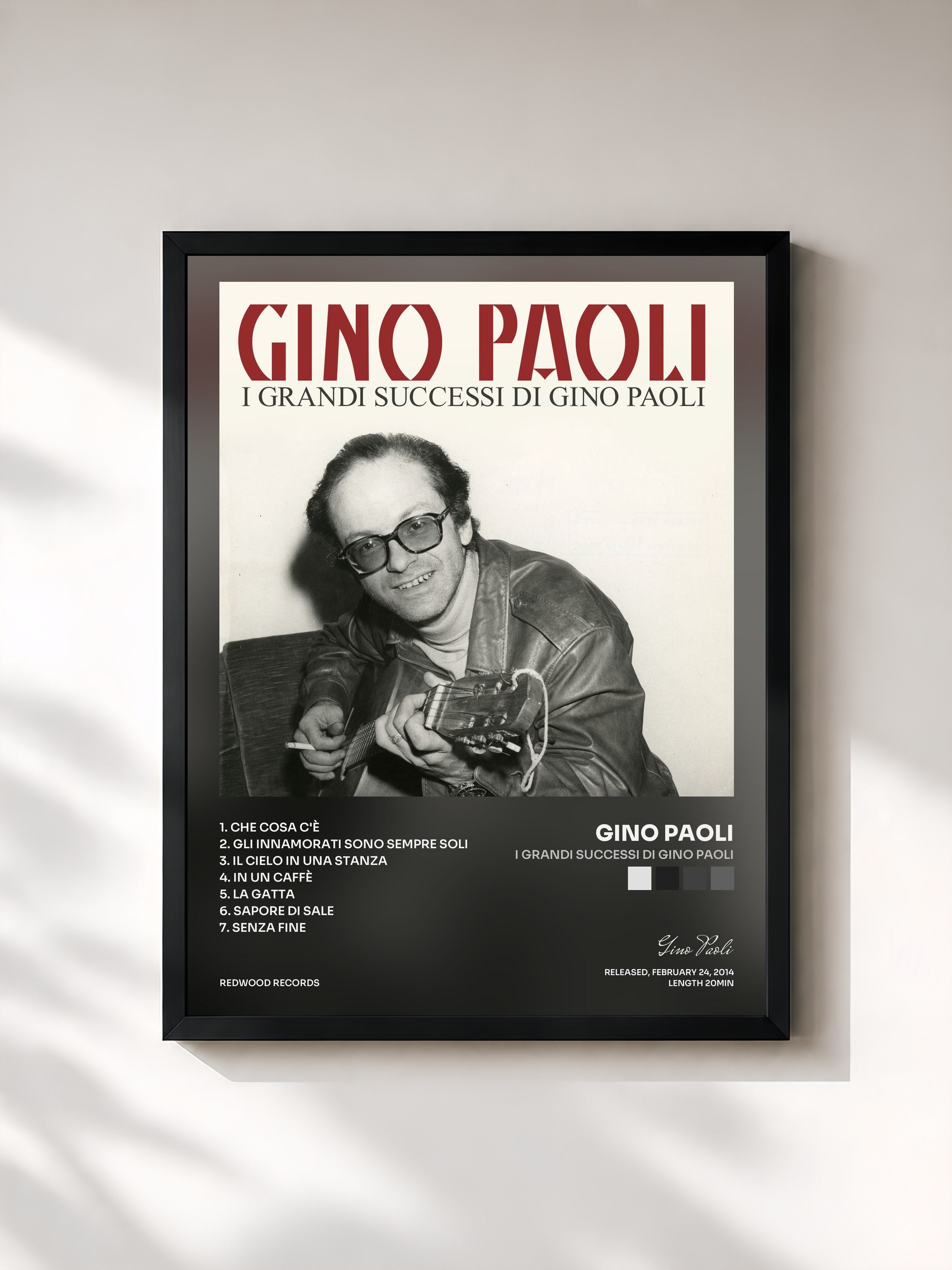 #noir Tableau de l'album I Grandi Successi di Gino Paoli de Gino Paoli, cadre noir, imprimé et encadré en France
