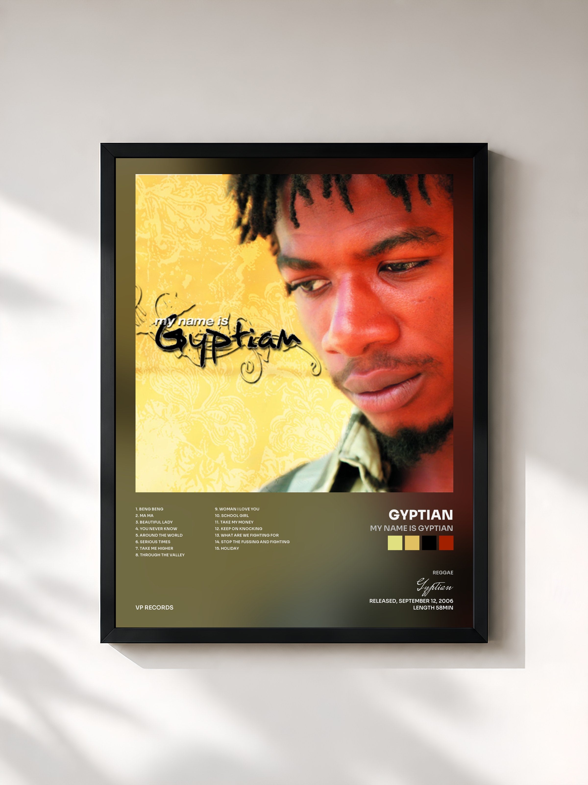 #noir Tableau de l'album My Name Is Gyptian de Gyptian, cadre noir, imprimé et encadré en France