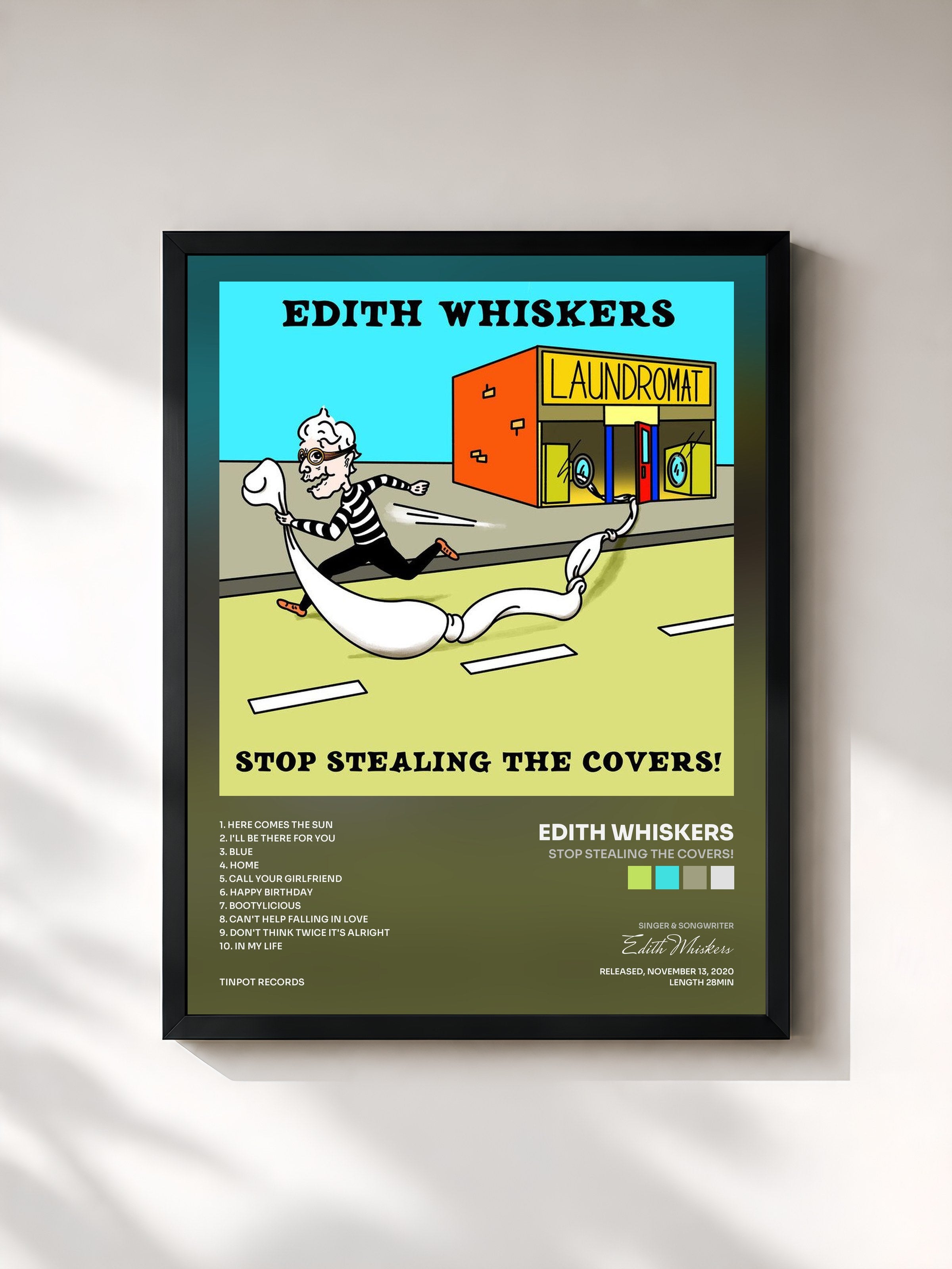 #noir Tableau de l'album Stop Stealing The Covers! de Edith Whiskers, cadre noir, imprimé et encadré en France