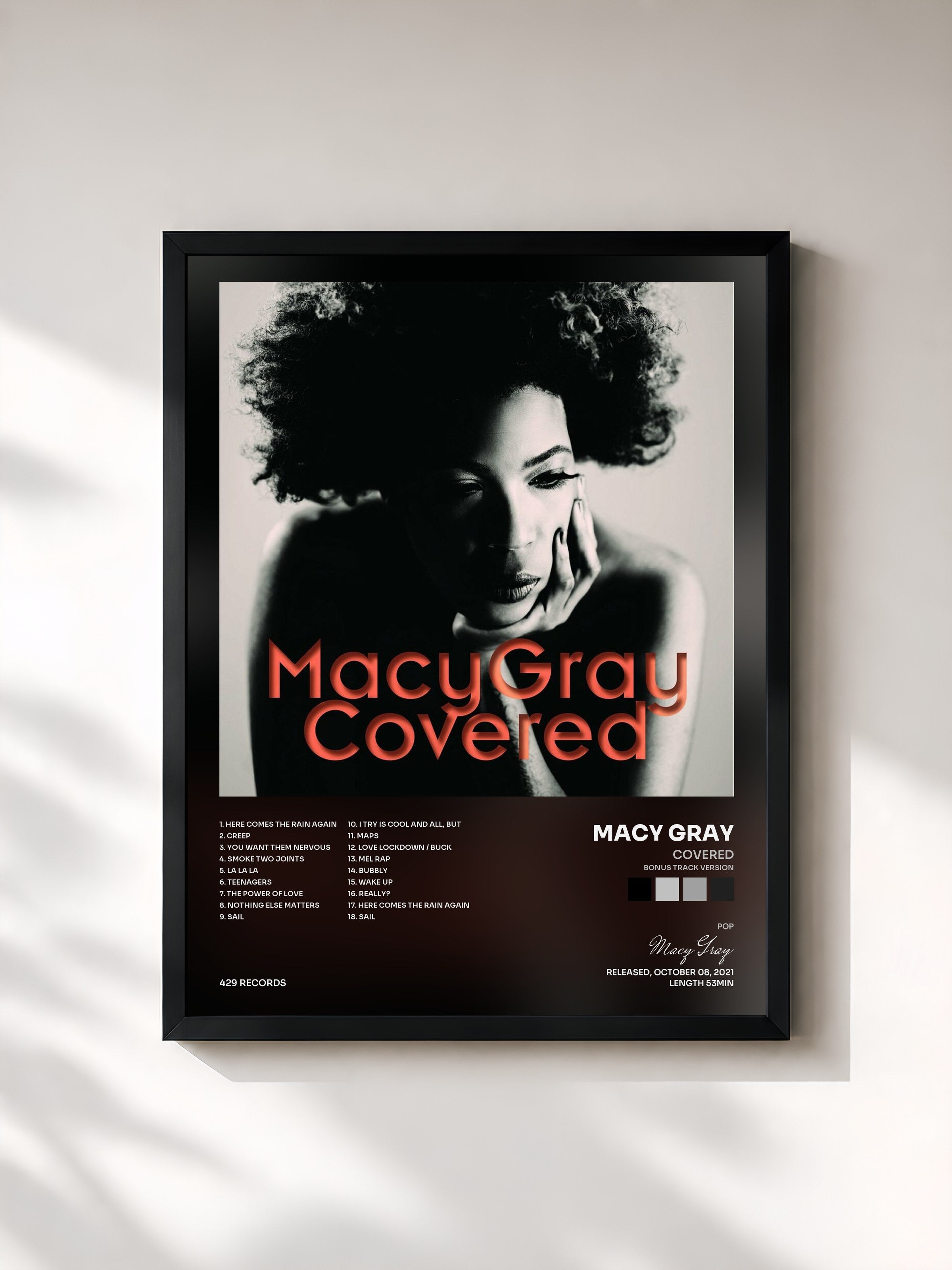 #noir Tableau de l'album Covered (Bonus Track Version) de Macy Gray, cadre noir, imprimé et encadré en France