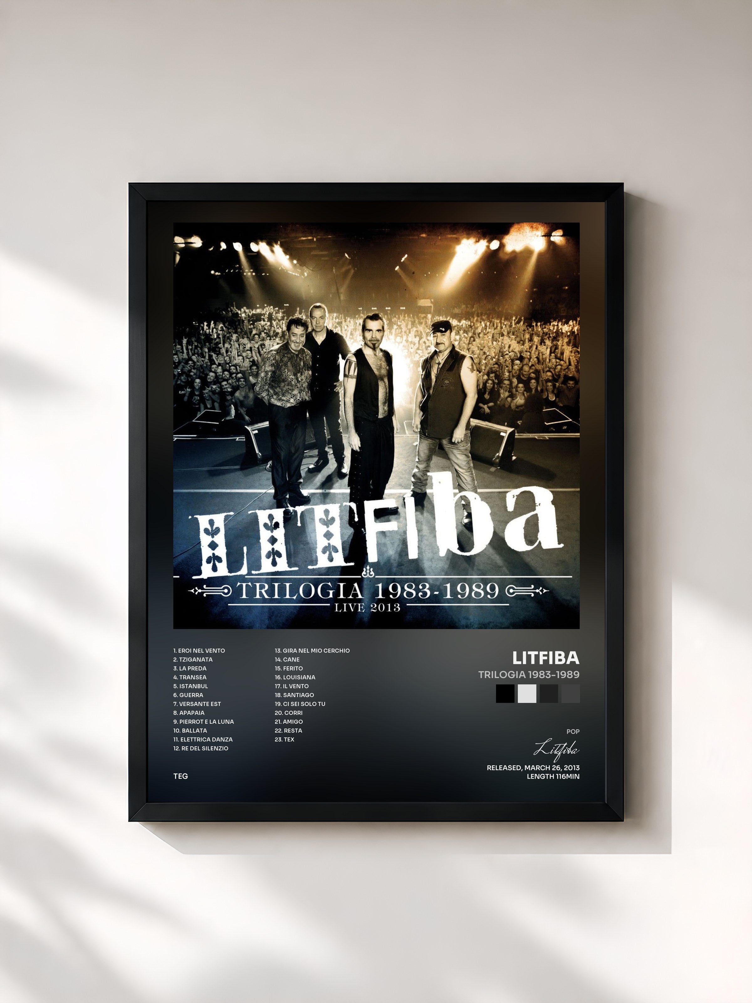 #noir Tableau de l'album Trilogia 1983-1989 de Litfiba, cadre noir, imprimé et encadré en France