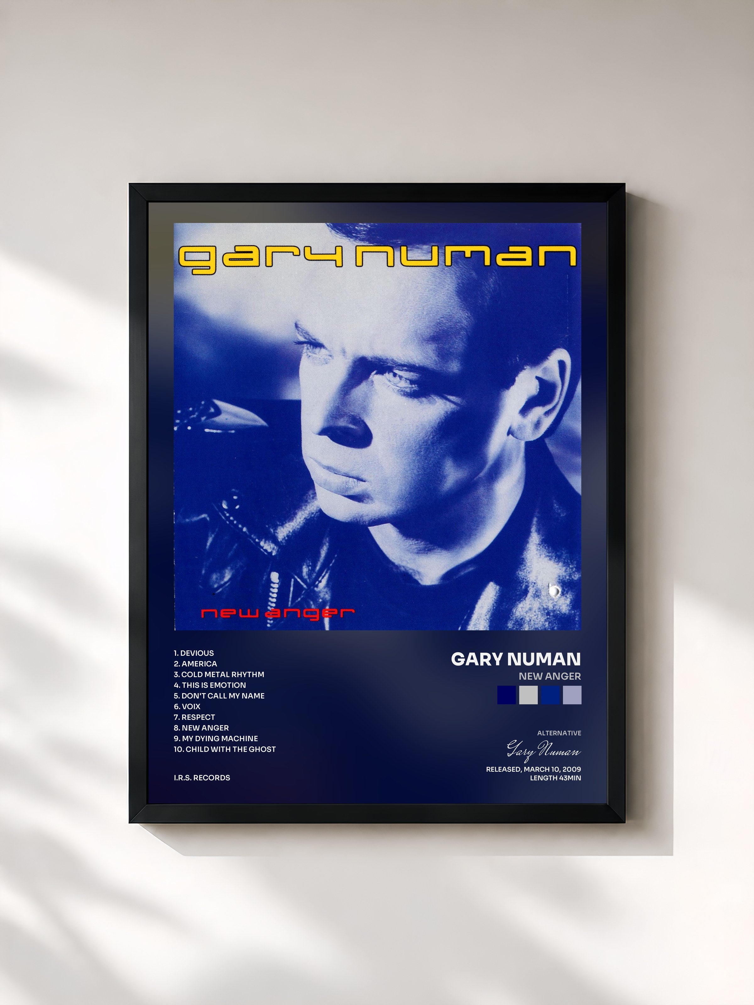 #noir Tableau de l'album New Anger de Gary Numan, cadre noir, imprimé et encadré en France