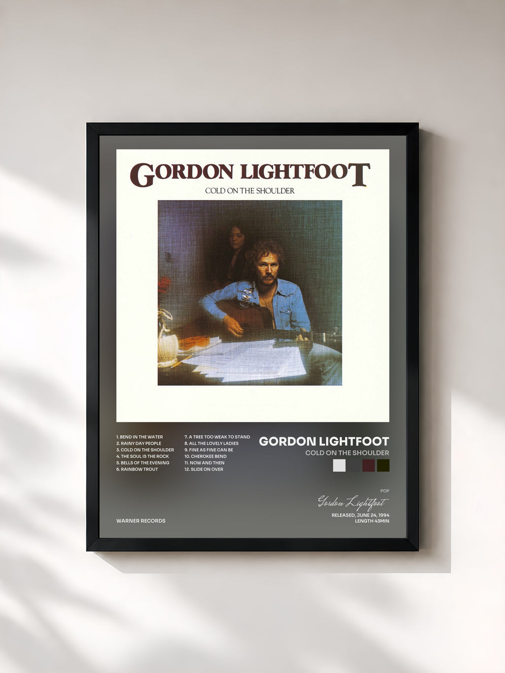 #noir Tableau de l'album Cold on the Shoulder de Gordon Lightfoot, cadre noir, imprimé et encadré en France