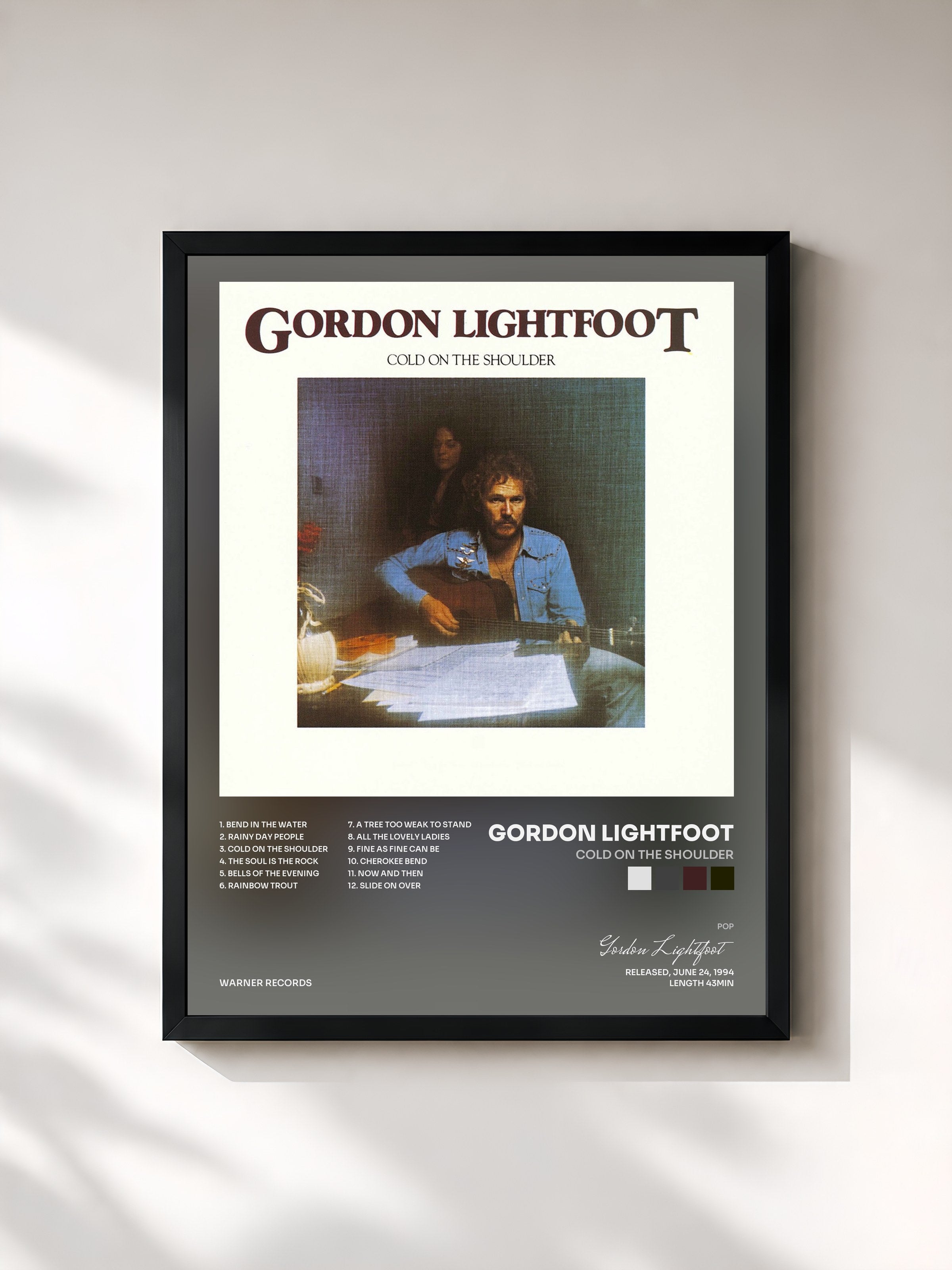 #noir Tableau de l'album Cold on the Shoulder de Gordon Lightfoot, cadre noir, imprimé et encadré en France