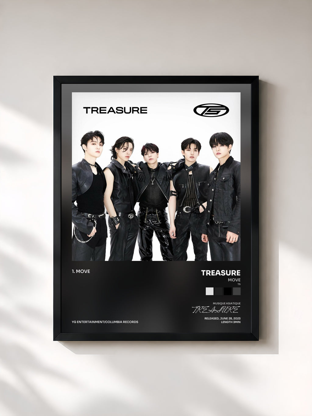 #noir Tableau de l'album MOVE (T5) de TREASURE, cadre noir, imprimé et encadré en France