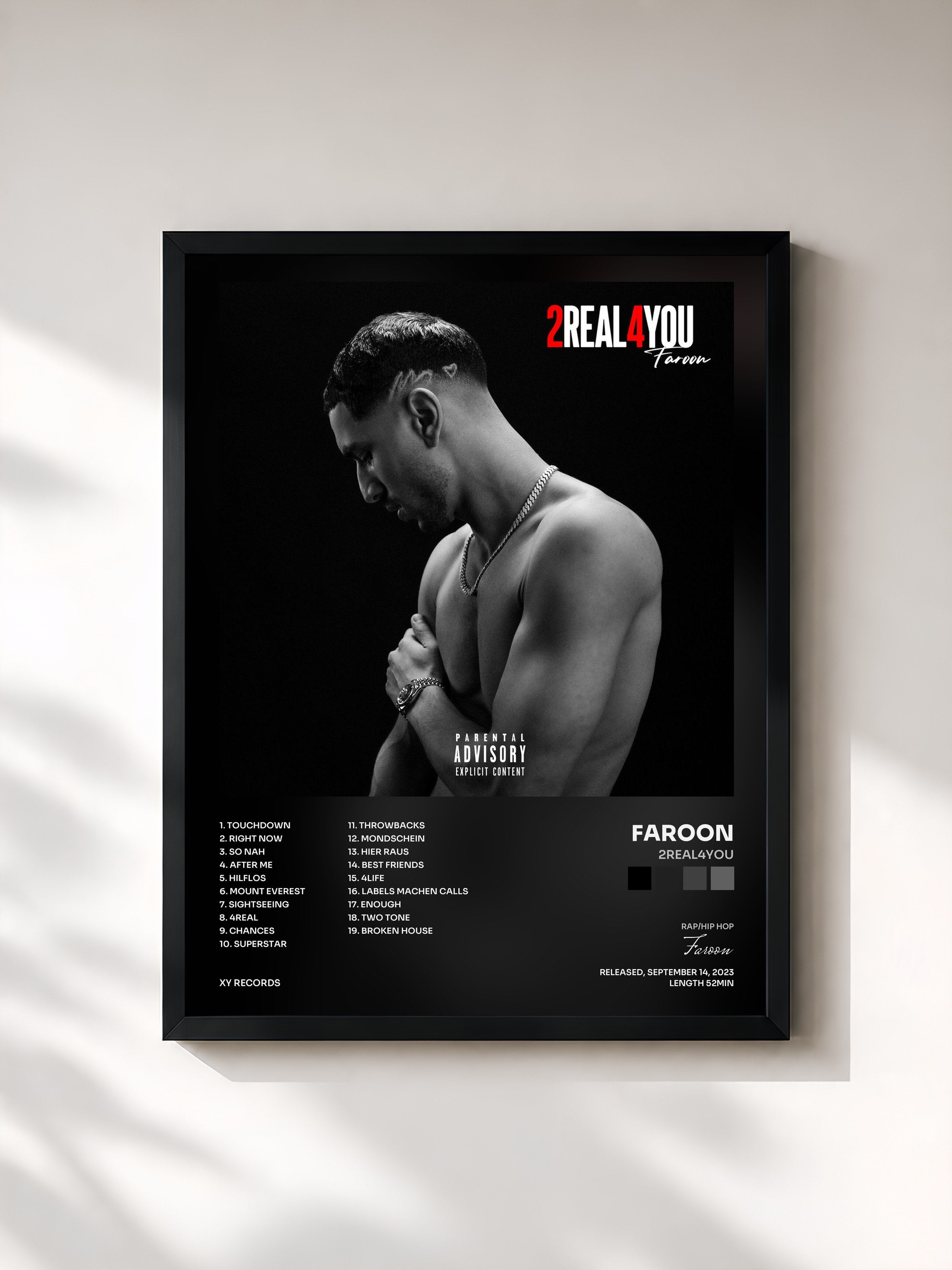 #noir Tableau de l'album 2Real4You de Faroon, cadre noir, imprimé et encadré en France