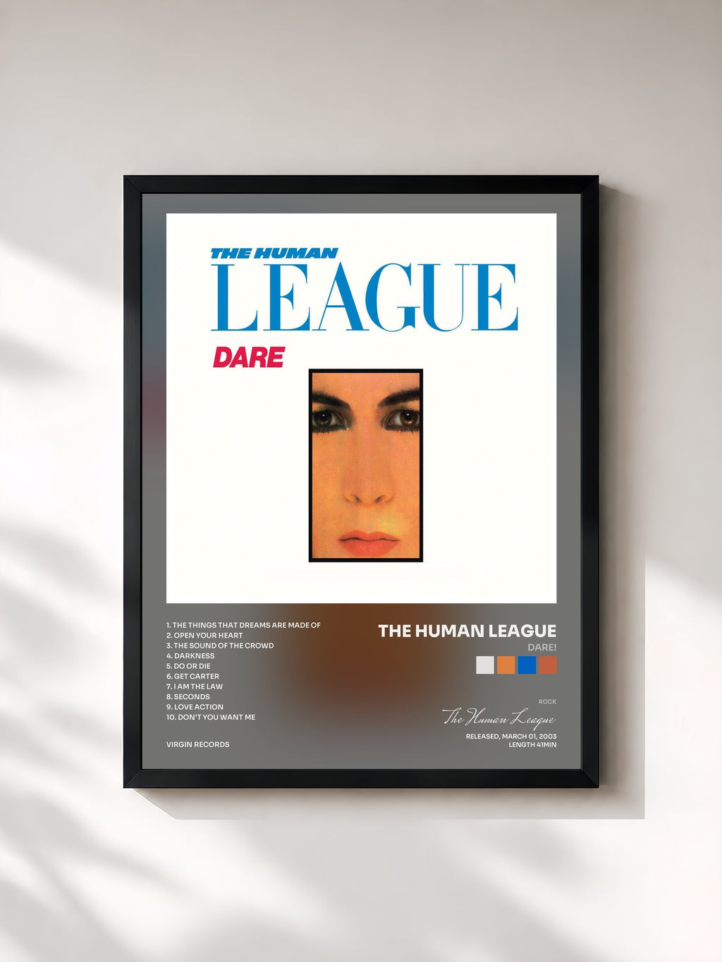 #noir Tableau de l'album Dare! de The Human League, cadre noir, imprimé et encadré en France
