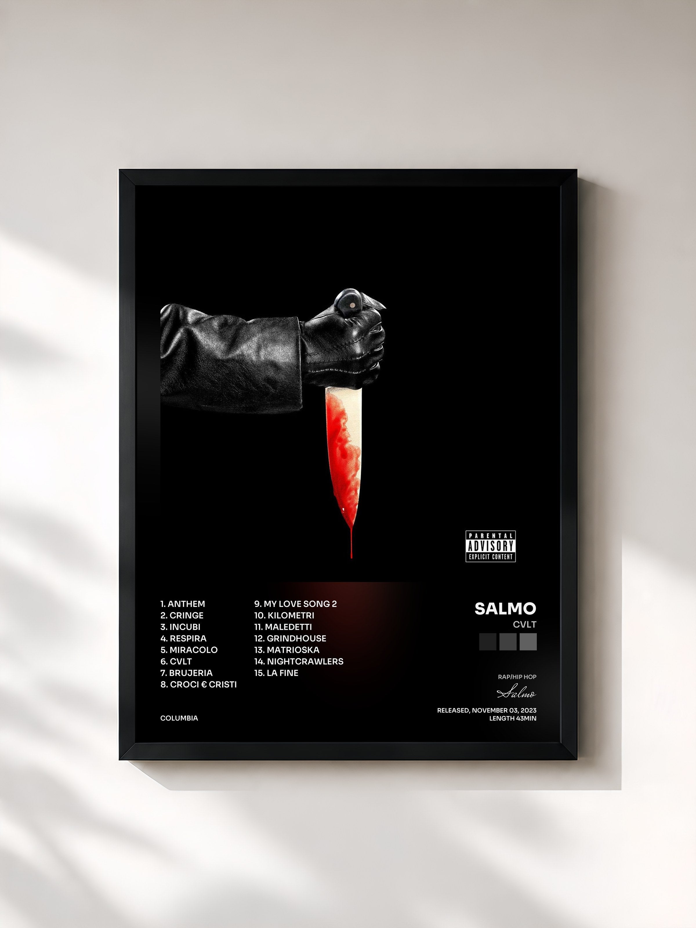 #noir Tableau de l'album CVLT de Salmo, cadre noir, imprimé et encadré en France