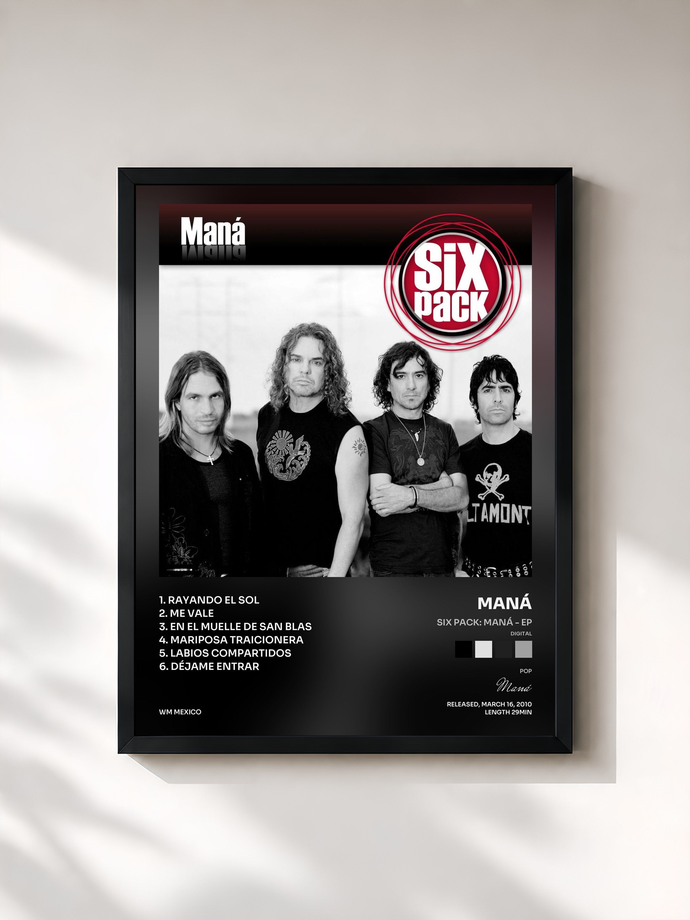 #noir Tableau de l'album Six Pack: Maná - EP (Digital) de Maná, cadre noir, imprimé et encadré en France