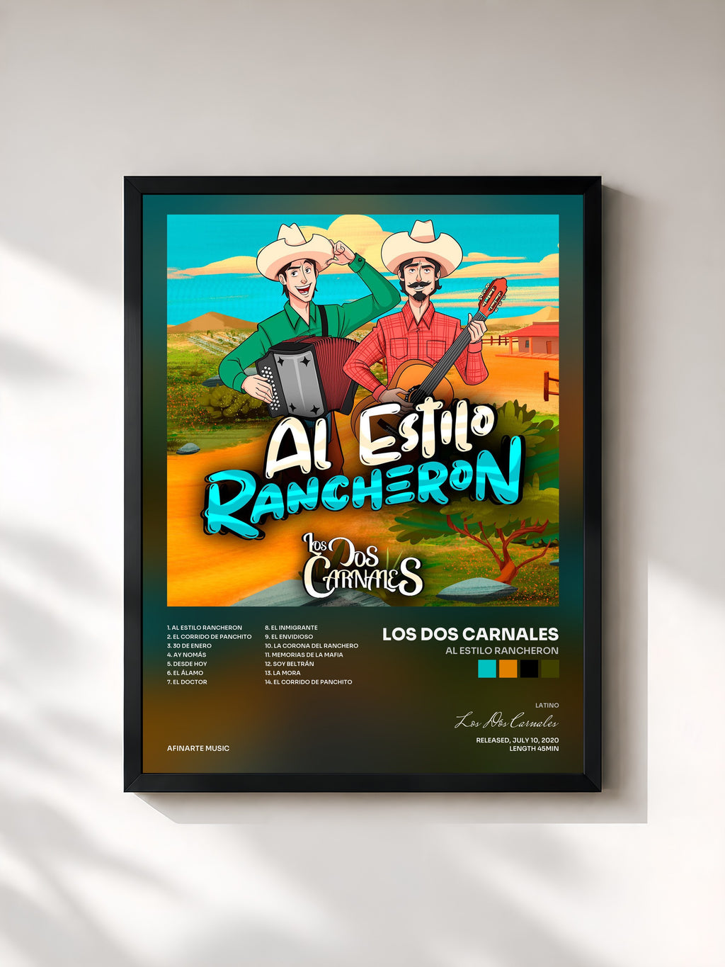 #noir Tableau de l'album Al Estilo Rancheron de Los Dos Carnales, cadre noir, imprimé et encadré en France