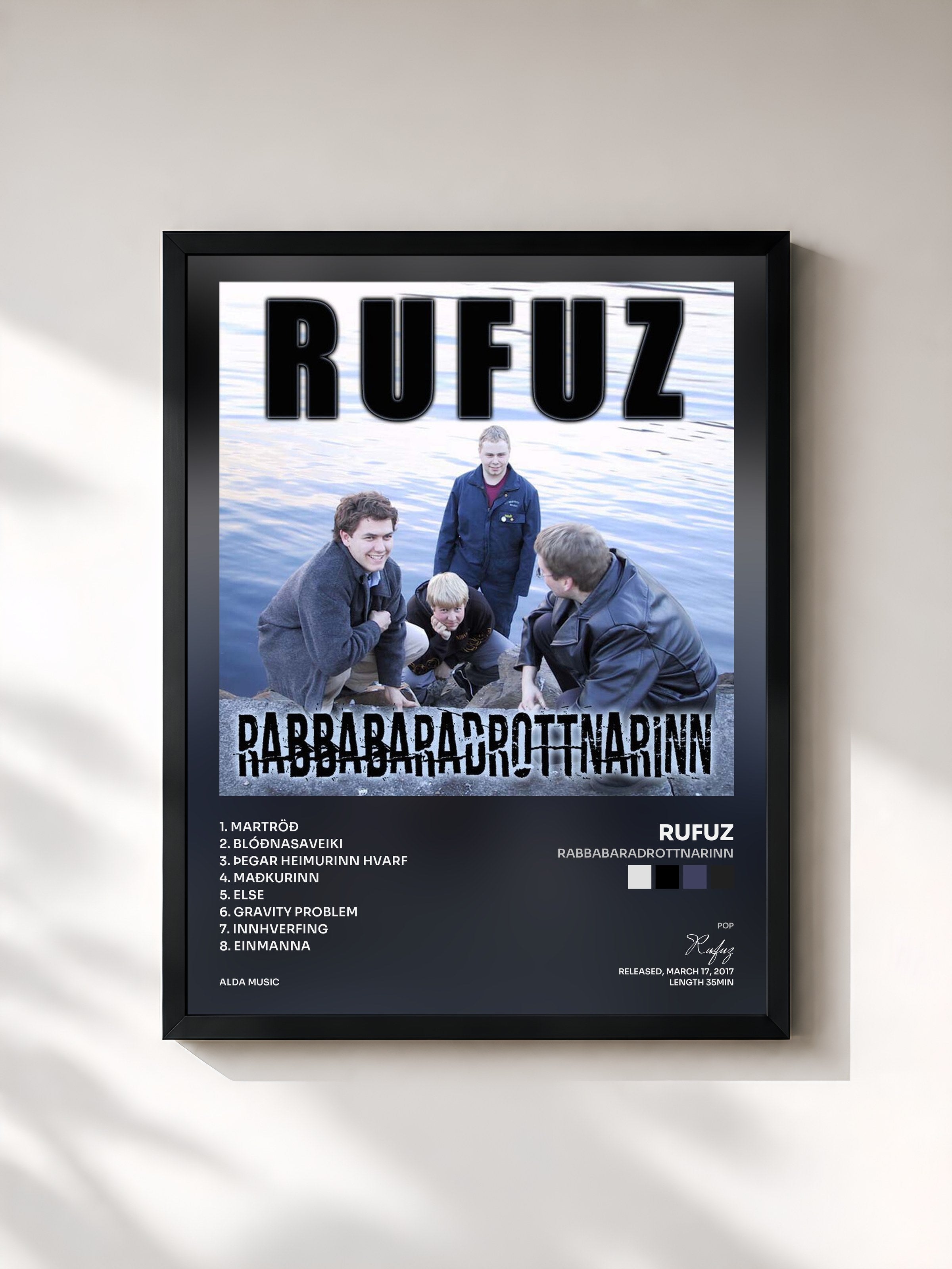 #noir Tableau de l'album Rabbabaradrottnarinn de Rufuz, cadre noir, imprimé et encadré en France
