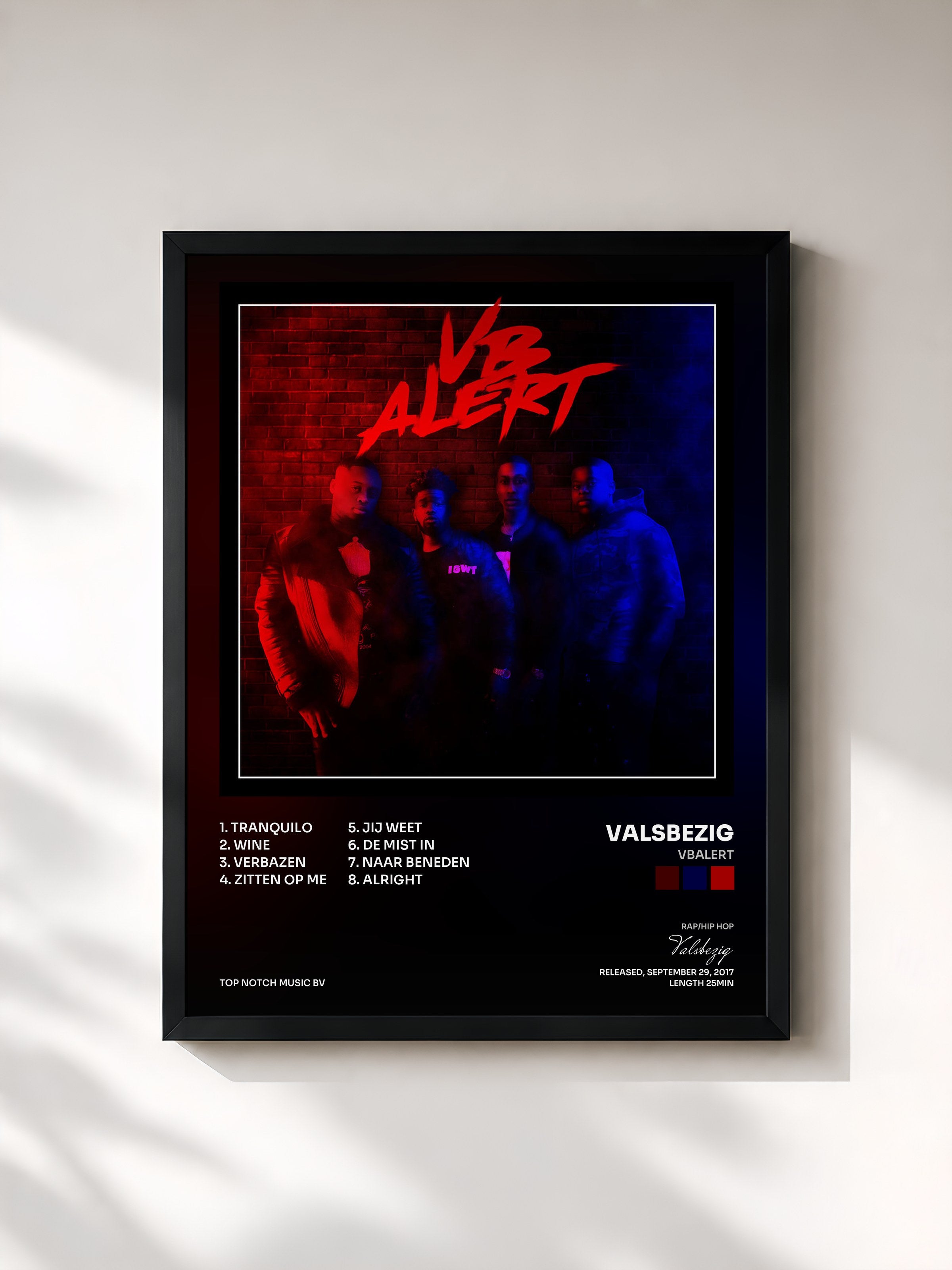 #noir Tableau de l'album VBALERT de Valsbezig, cadre noir, imprimé et encadré en France