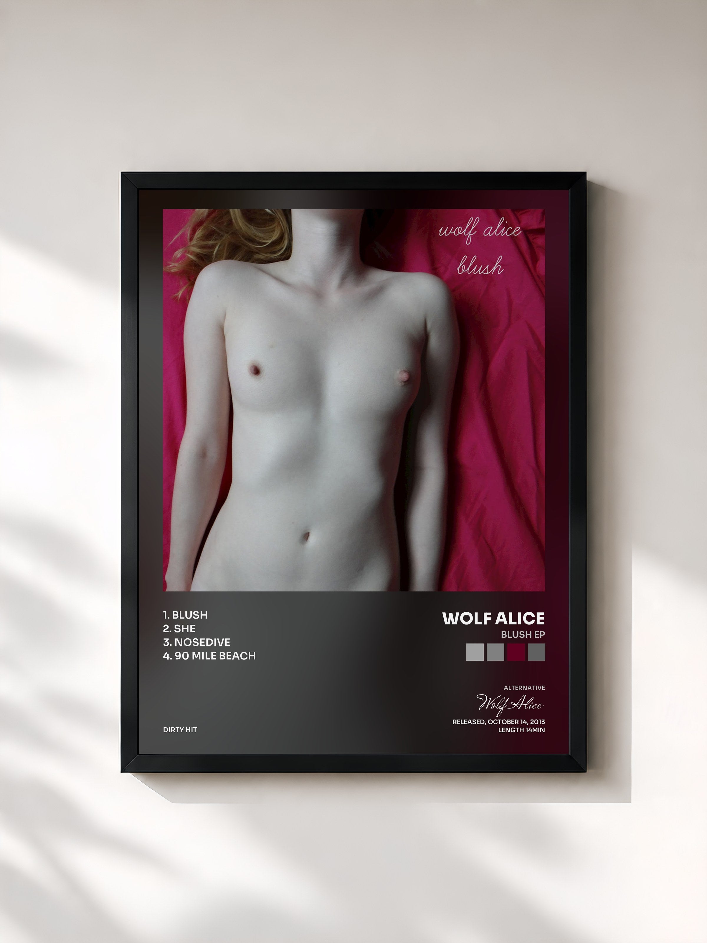 #noir Tableau de l'album Blush EP de Wolf Alice, cadre noir, imprimé et encadré en France