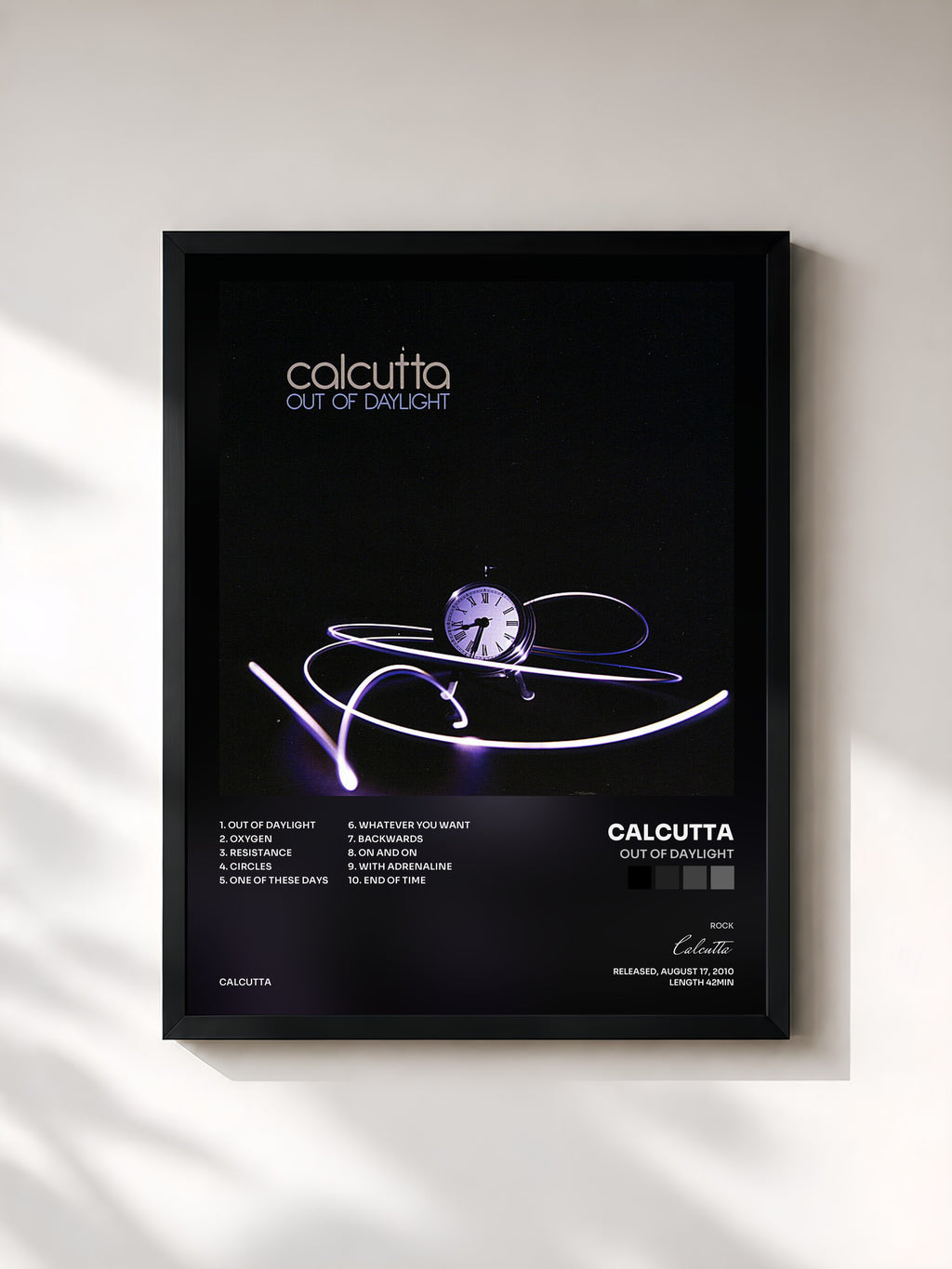 #noir Tableau de l'album Out of Daylight de Calcutta, cadre noir, imprimé et encadré en France