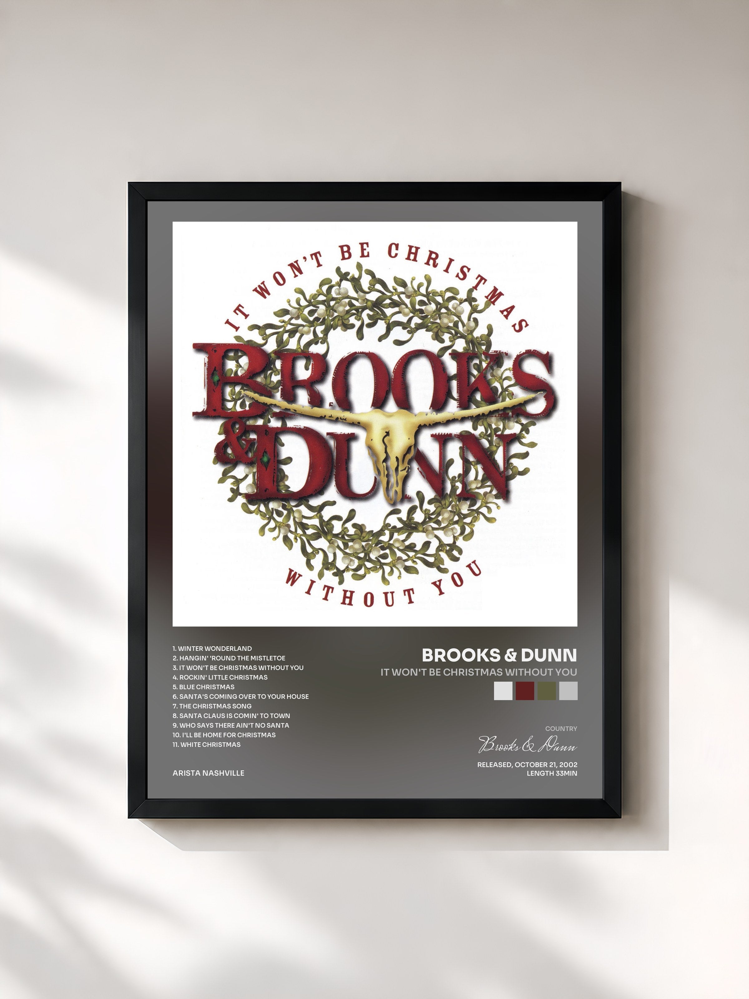 #noir Tableau de l'album It Won't Be Christmas Without You de Brooks & Dunn, cadre noir, imprimé et encadré en France
