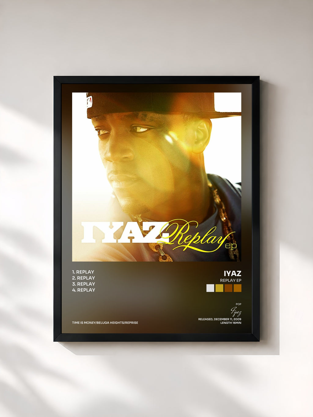 #noir Tableau de l'album Replay EP de Iyaz, cadre noir, imprimé et encadré en France